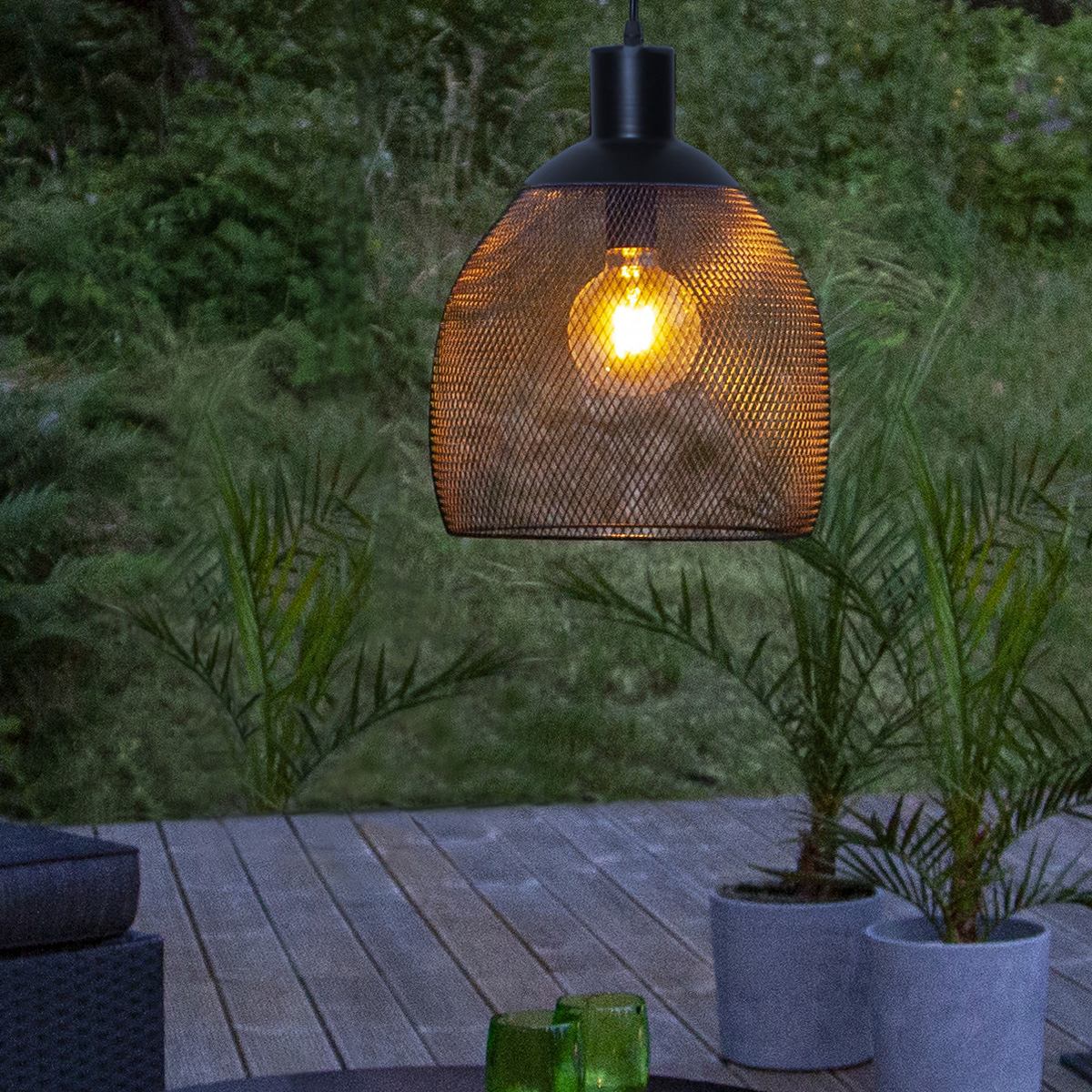 LED Solar Lampe SUNLIGHT - warmweiße LED - H: 35cm, D: 29cm - hängend - schwarz