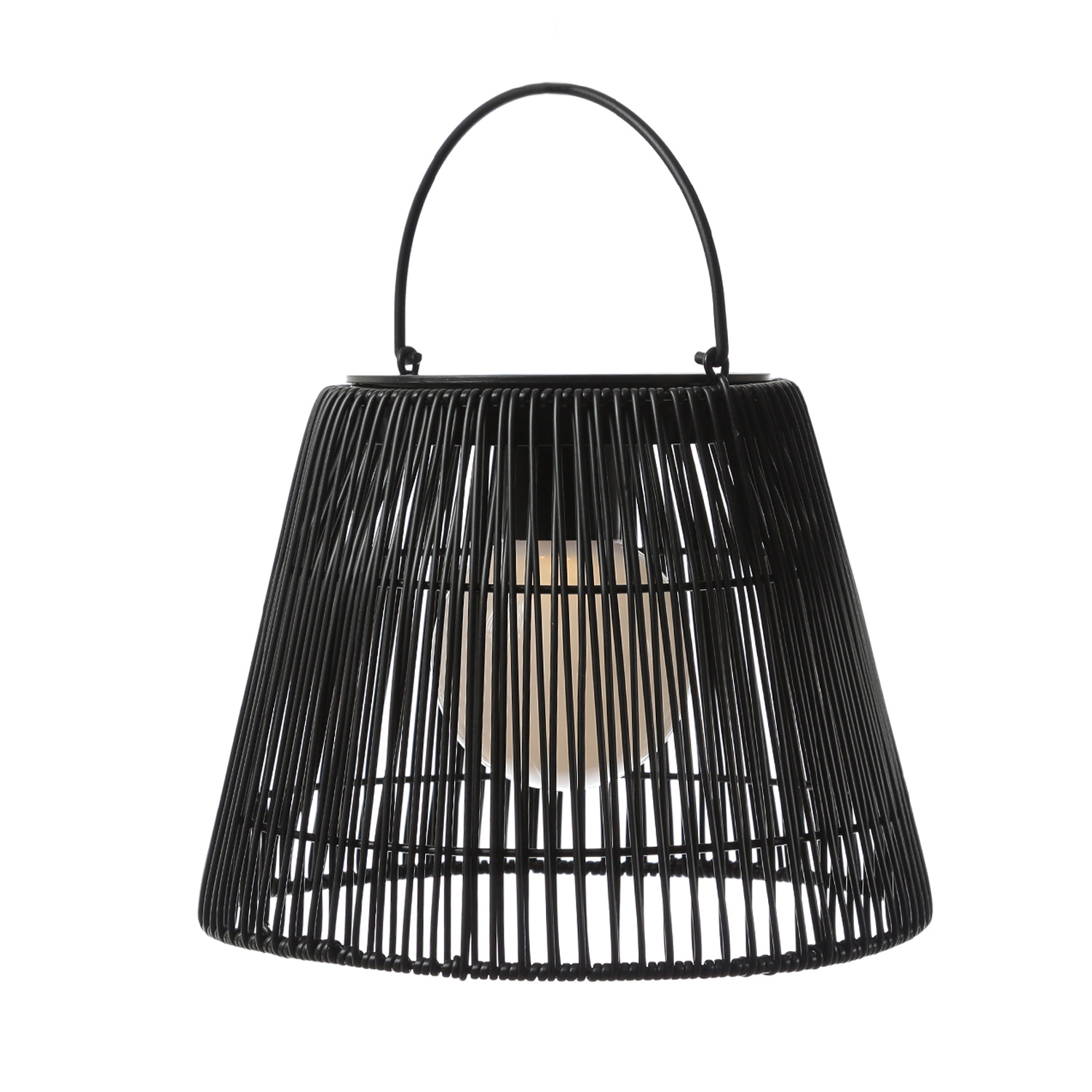 LED Solar Laterne-Haengeleuchte - Rattanoptik  - warmweisse LED - H- 22cm - Lichtsensor - schwarz