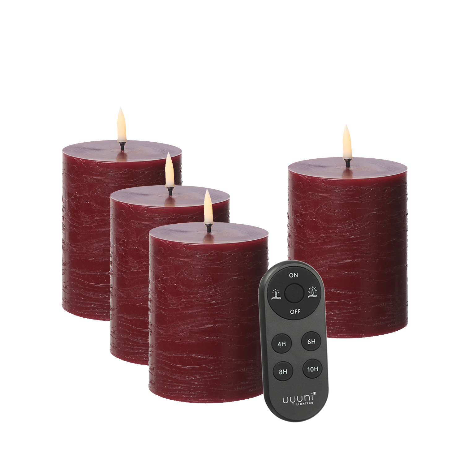 LED Kerzenset PIA - Rustik-Optik - H: 10cm - inkl. Batterien und Fernbedienung - rot - 4er Set