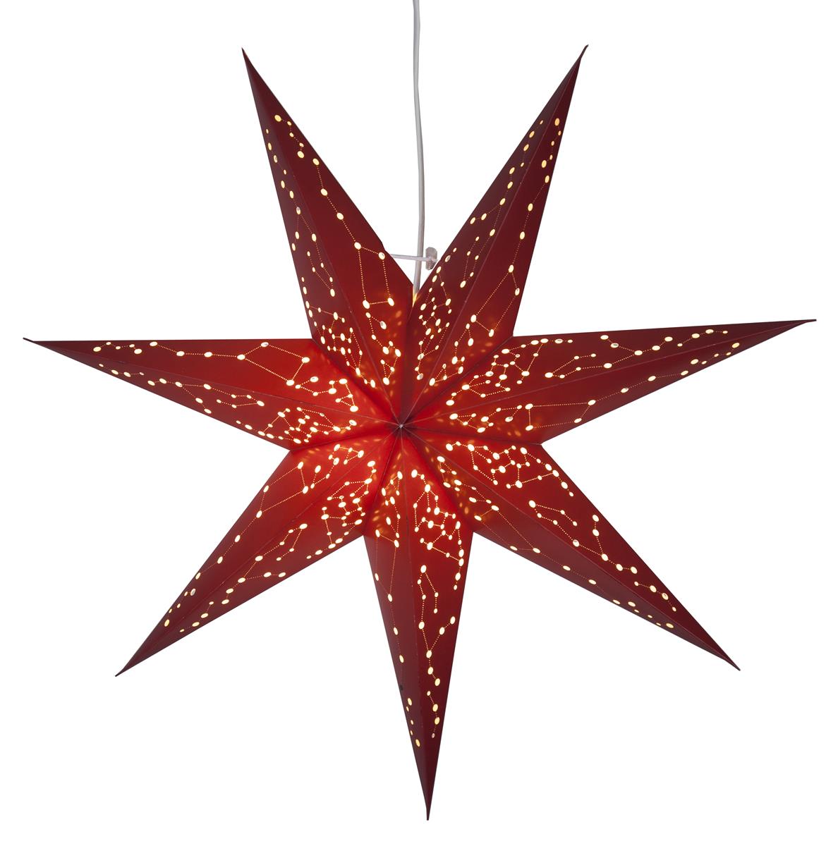 Papierstern "Galaxy" - mit Sternenbildern - hängend - 7-zackig - Ø 60 cm - inkl. Kabel - rot