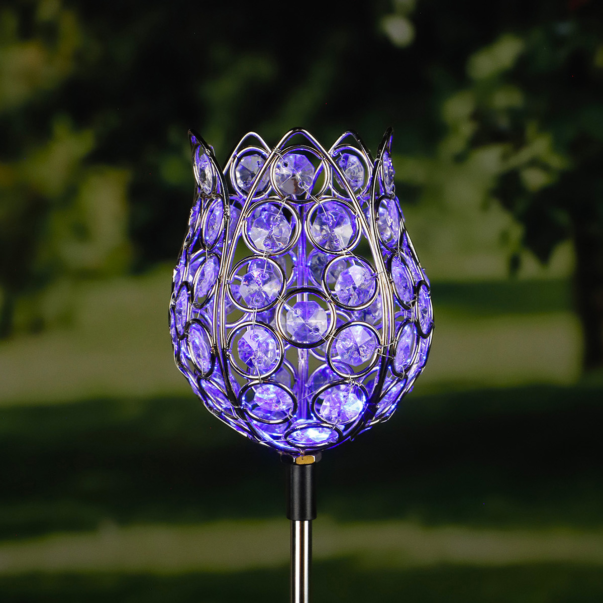 LED Solarstab "Kristallblume" - farbwechselnde LED - H: 65cm - 2er Set