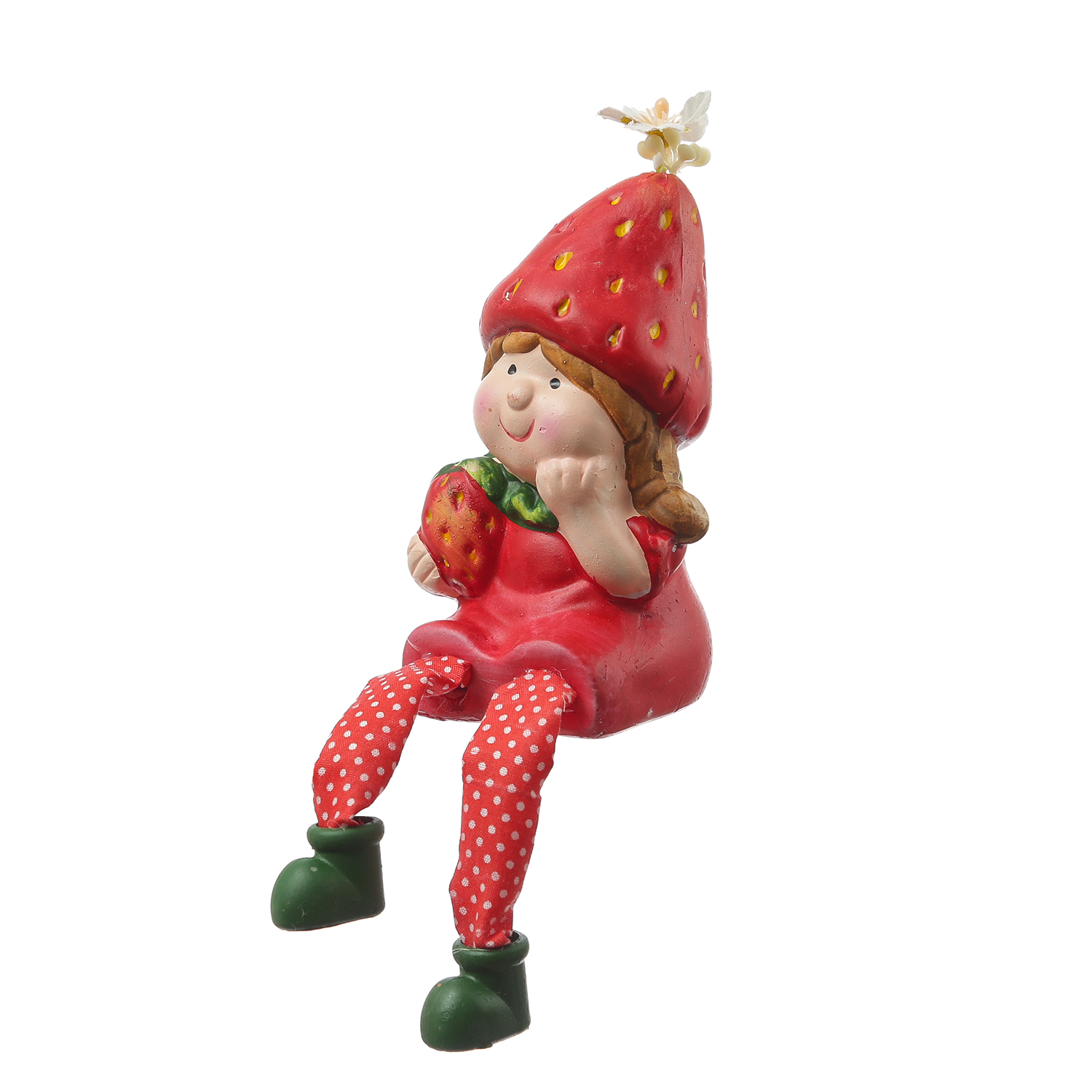Kantenhocker Erdbeermädchen Lotte - niedliche Gartenfigur mit Erdbeere - Keramik  - H: 19cm - rot