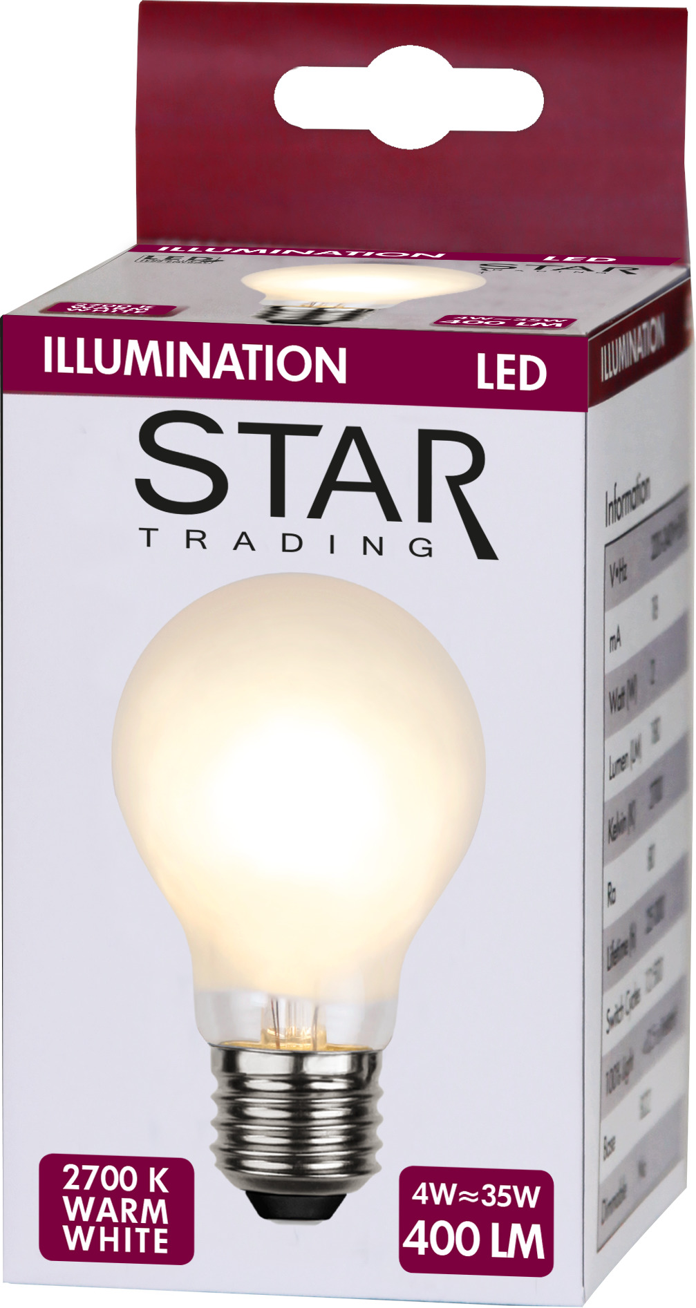 LED Tropfenlampe FILA A60 - E27 - 4W - WW 2700K - 450lm - gefrostet