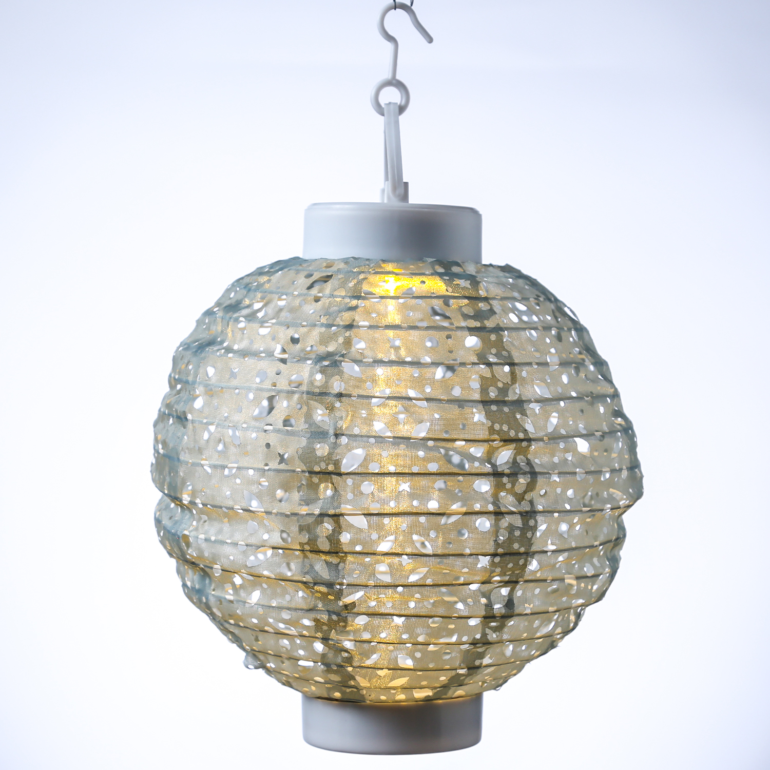 LED Solar Lampion - mit Muster - warmweiße LED - H: 23cm - D: 20cm - Lichtsensor - grün