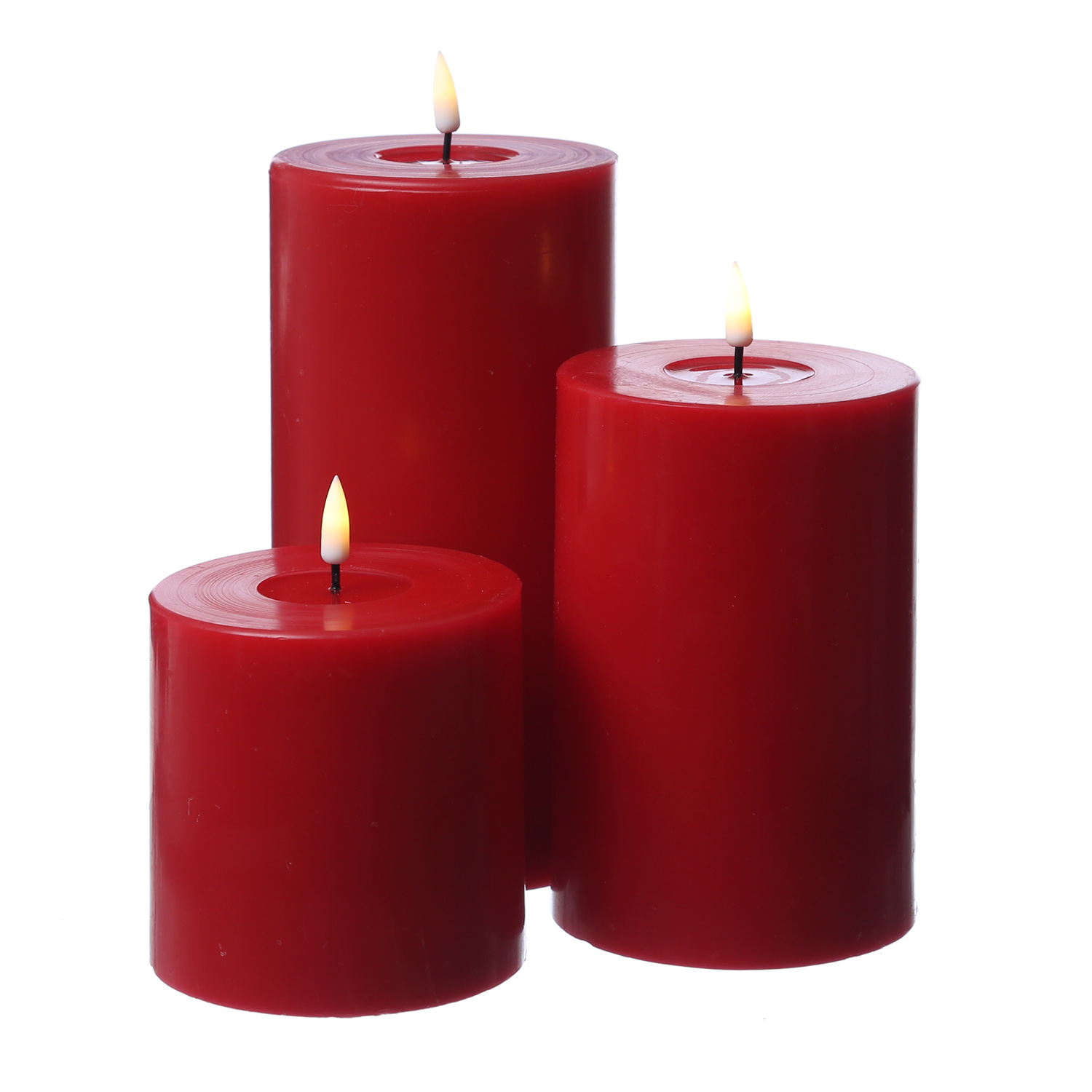 LED Stumpenkerze MIA - Echtwachs - realistische 3D Flamme - H: 15cm - D: 10cm - rot