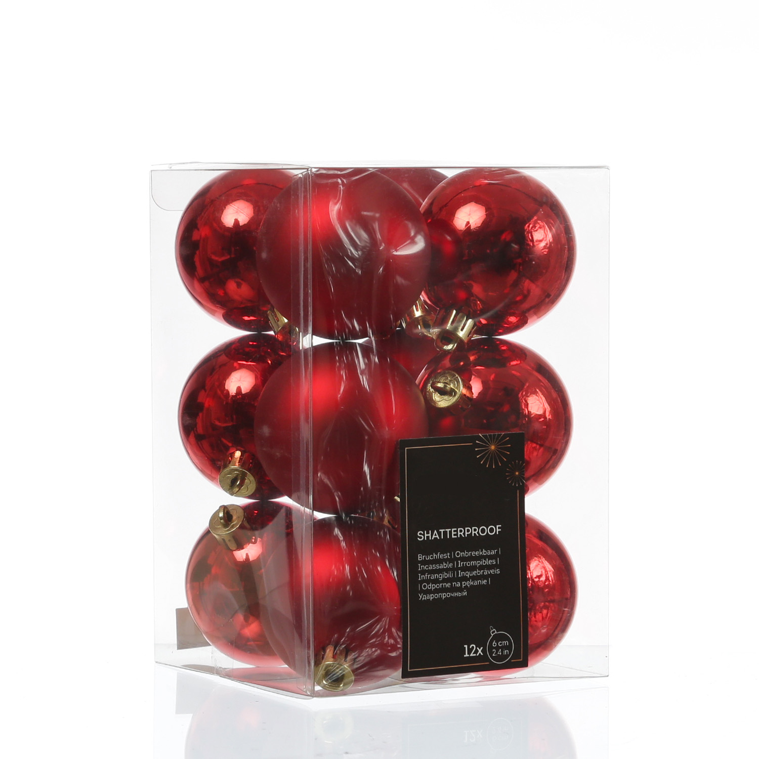 Christbaumkugeln - Weihnachtbaumskugeln - bruchfest - D: 6cm - glänzend/matt  - rot - 12er Set