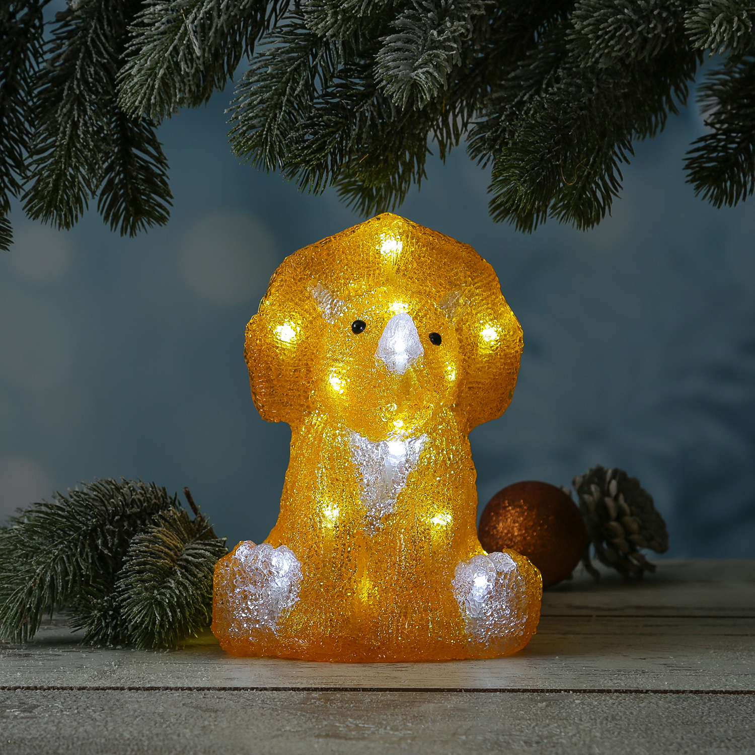 LED Dinosaurier - Acryl Tierfigur - 20 kaltweiße LED - H: 21cm - Timer - Batteriebetrieb - für Außen