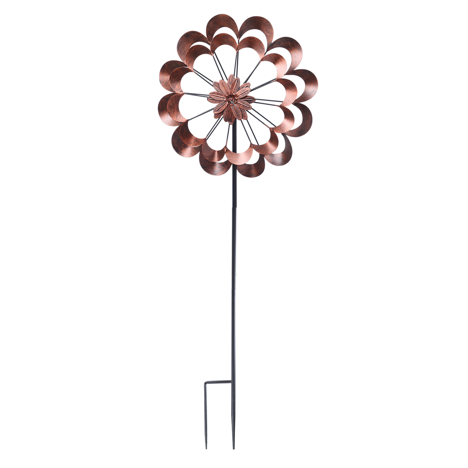 Doppel Windrad ANTIK - Gartendeko - Metall - Erdspieß - H: 1,80m - kupferfarben
