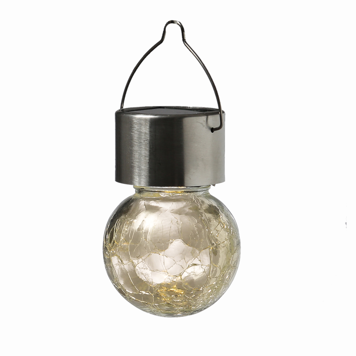 LED Solar Hängelampe Crackle - 1 warmweisse LED - H- 10cm D- 6cm - Edelstahl