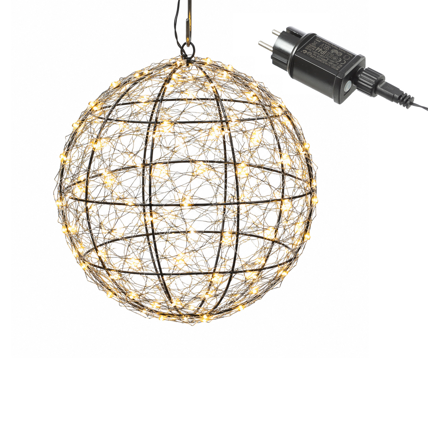 LED Drahtkugel - Leuchtkugel - 400 bernsteinfarbene LED - Timer - D: 30cm - für Innen/Außen