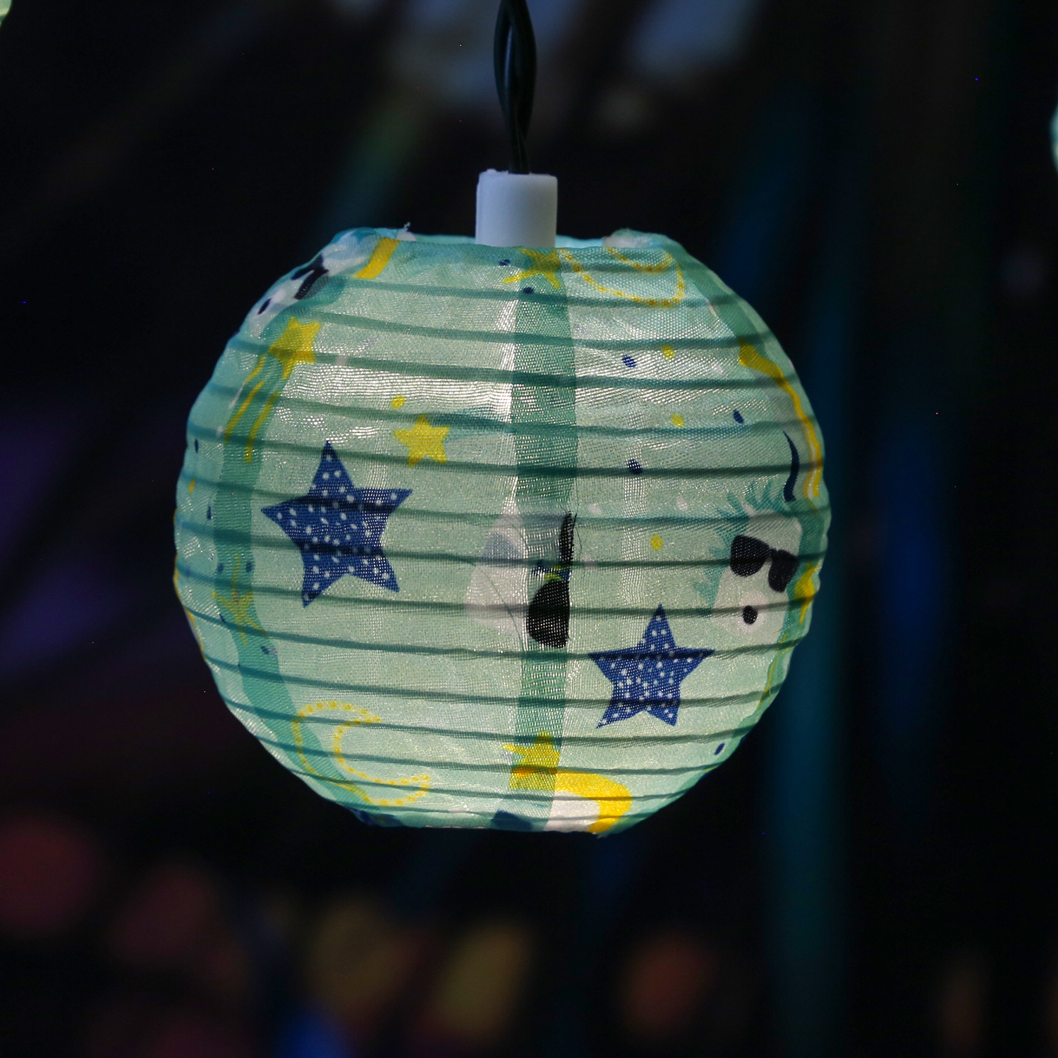 LED Solar Lichterkette LAMPION - Weltall Motiv - 10 LED - L: 4,5m - D: 7,5cm - Sensor - hellgrün