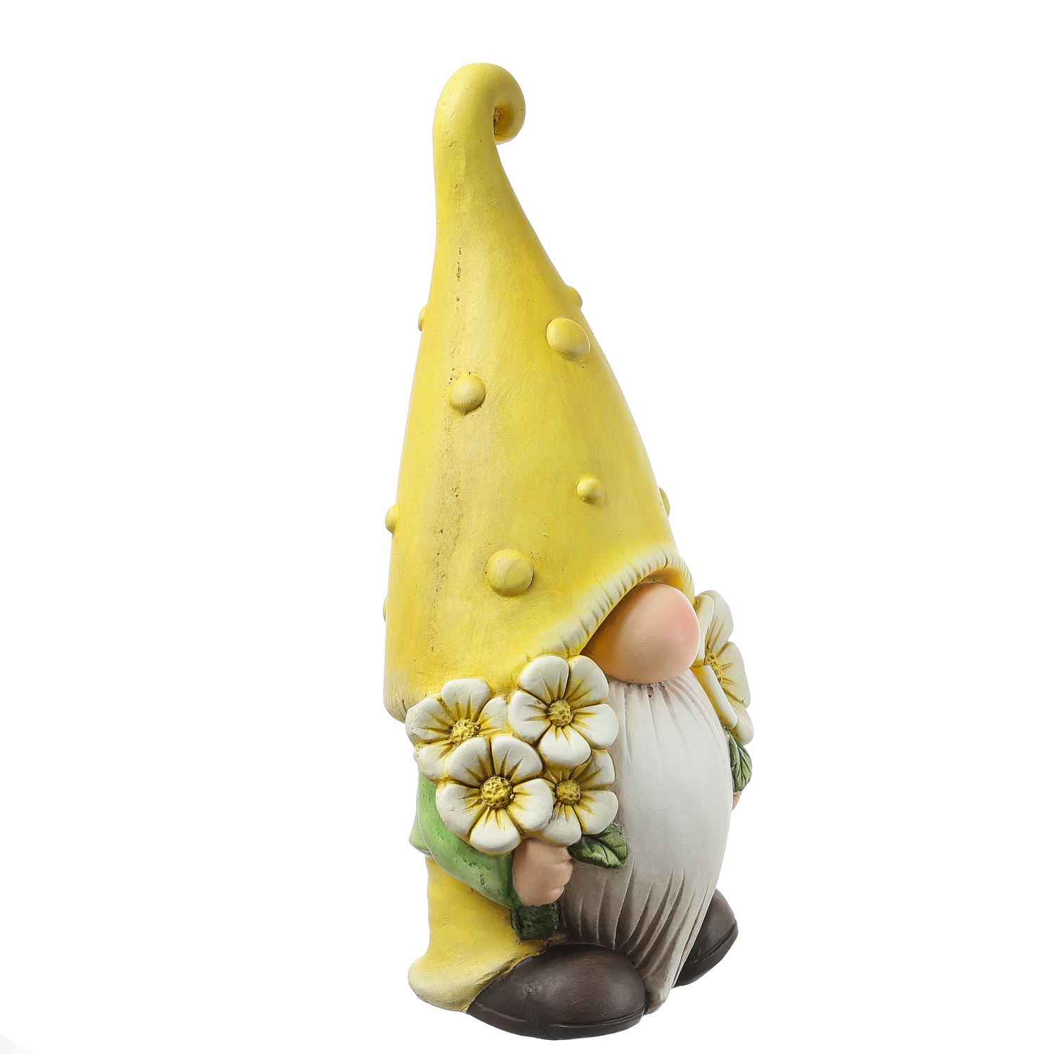 Gartenzwerg BERT - Zwerg mit gelber Zipfelmütze und Blumen - Gartenfigur - Polyresin - H: 45cm