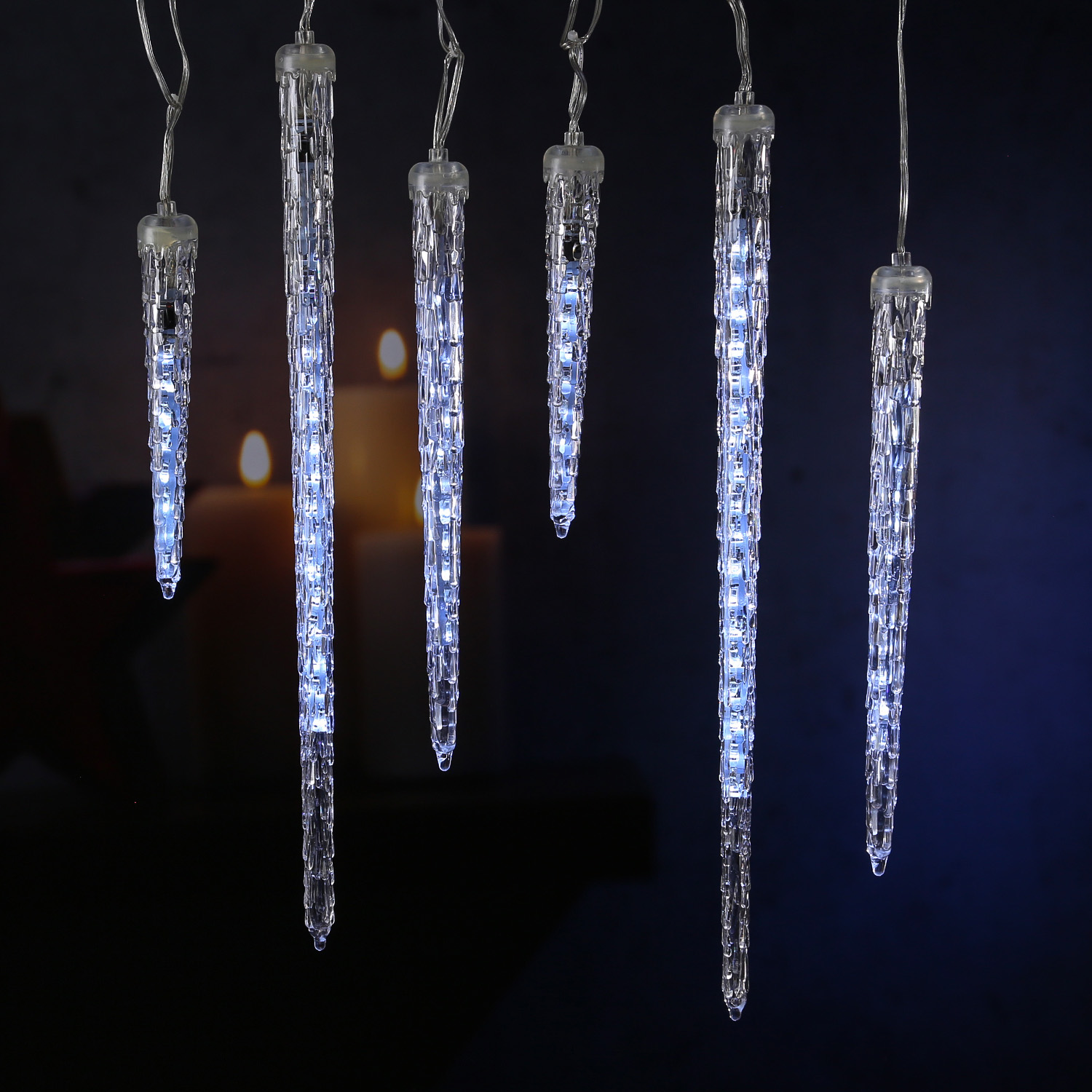 LED Lichterkette Eiszapfen - Schneefallfunktion - kaltweiße LED - L: 2,5m - transparent - f. Außen