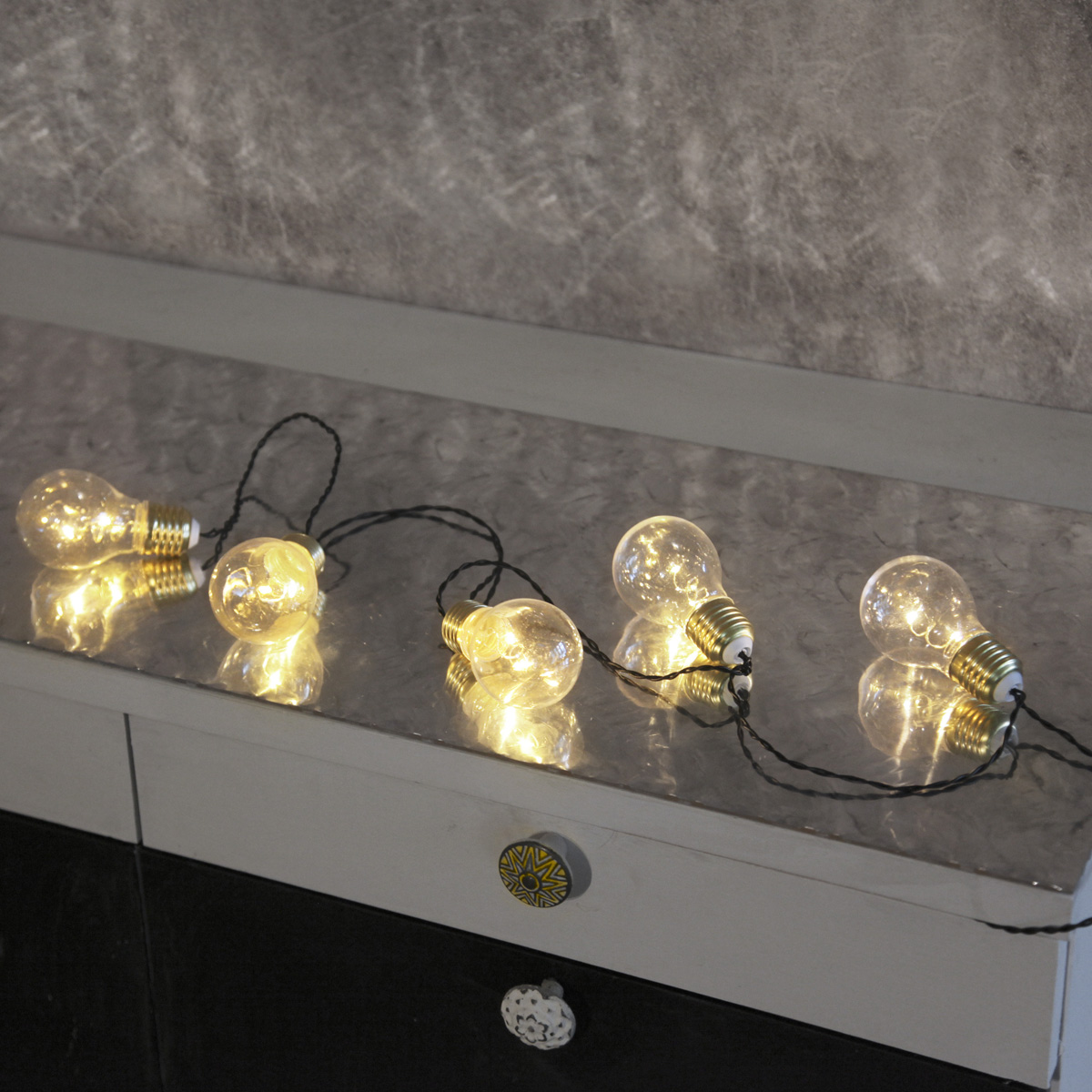 LED Party Lichterkette "Glow" - 5 Birnen á 2 warmweiße LED - L: 1m - Batterie - Timer - outdoor