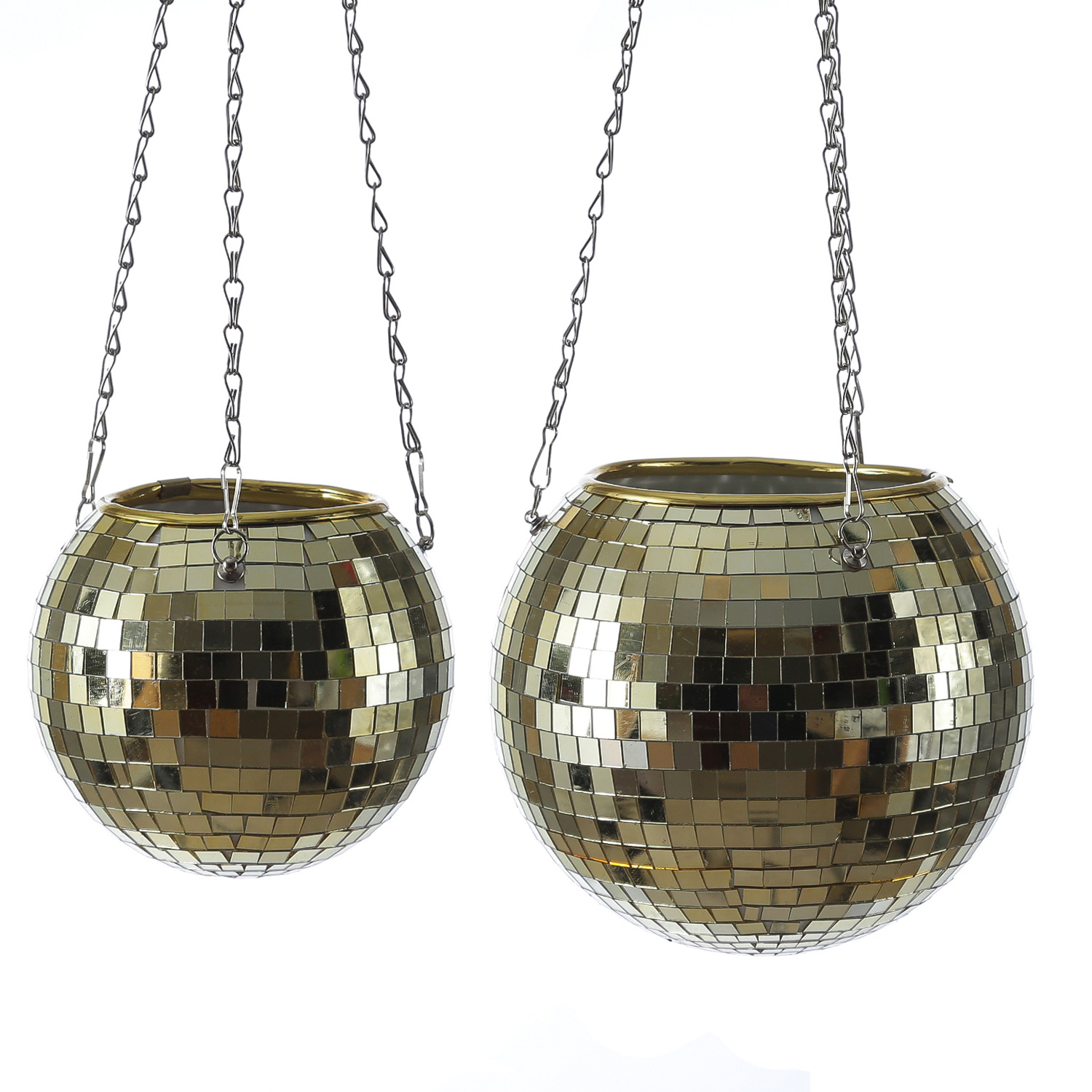 Blumenampel Discokugel - Spiegelkugel als Blumentopf - hängend - D: 20cm - gold