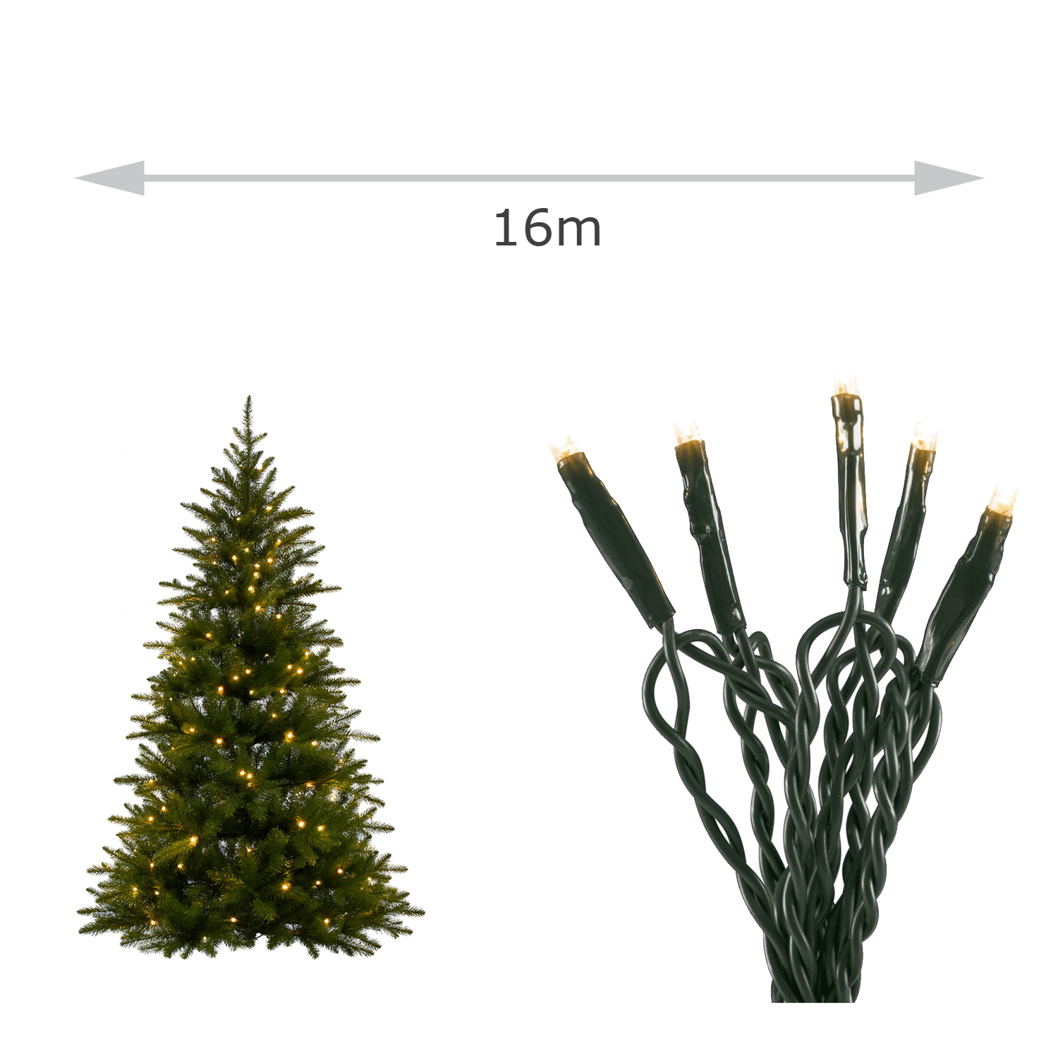 LED Lichterkette - 300 ultra warmweiße LED - 8 Funktionen - L 16m - Trafo - Außen - grünes Kabel