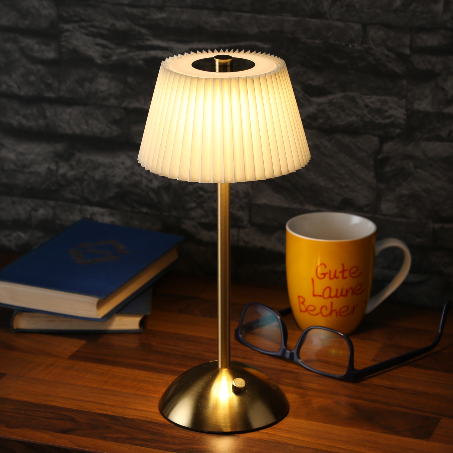 LED Tischlampe GENUA - wiederaufladbar per USB - 3 Lichtfarben - dimmbar - H:30,5cm - creme