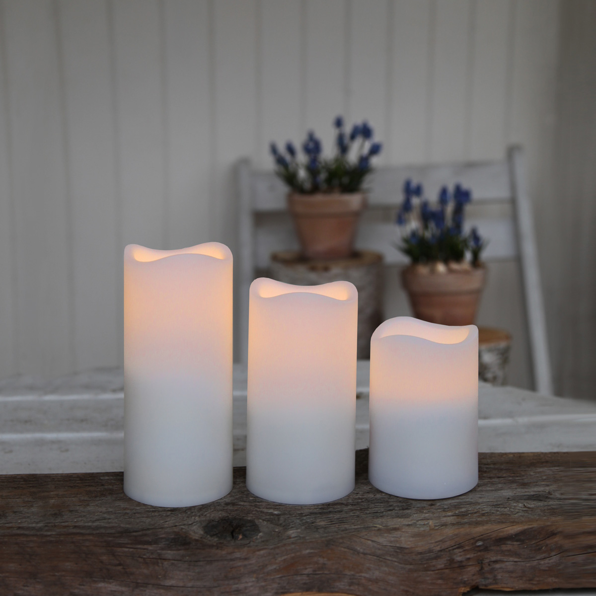 LED Stumpenkerze "Paul" - flackernde LED - Batteriebetrieb - Timer - Fernbedienung - weiß - 3er Set