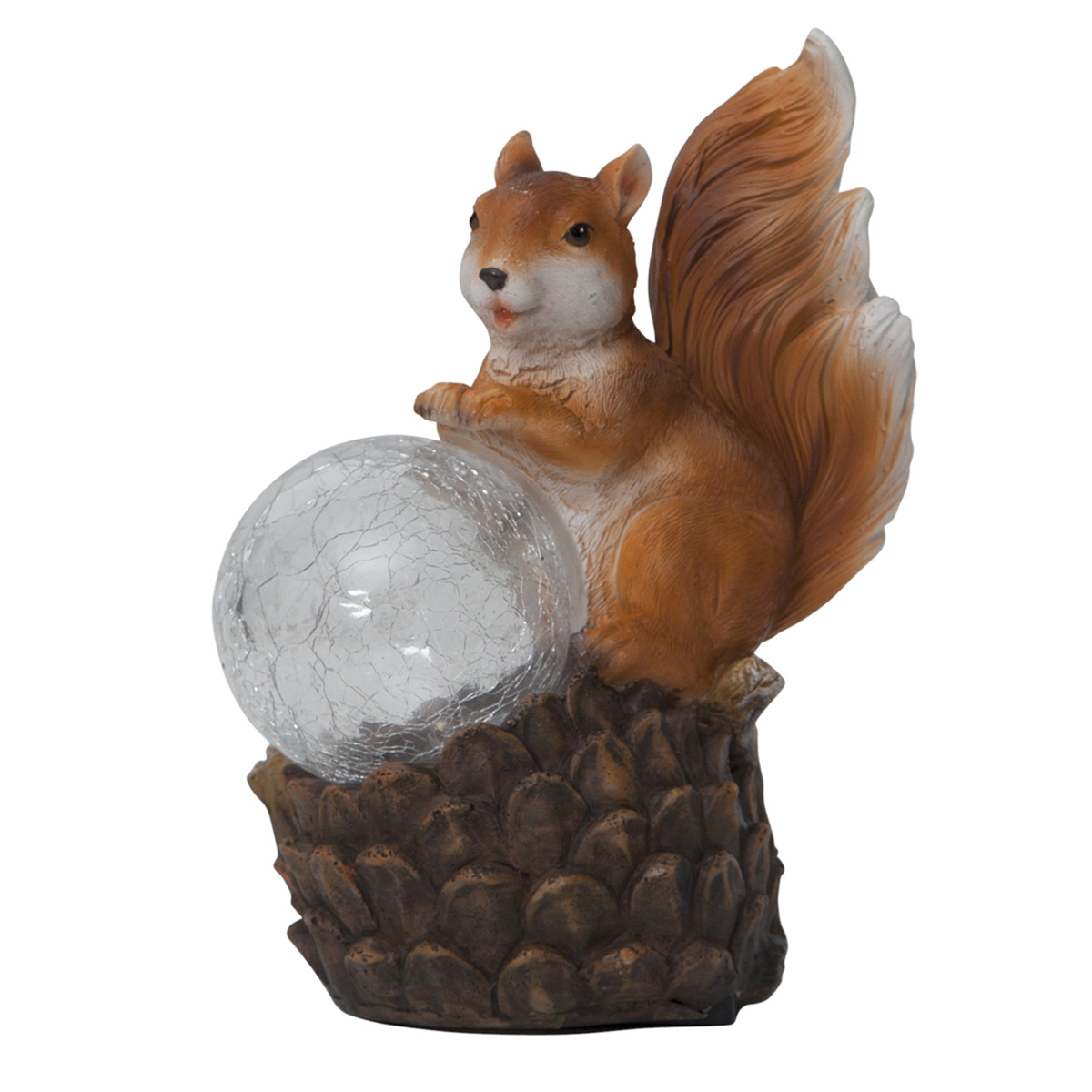 LED Solar Gartenfigur "Eichhörnchen mit Lichtkugel" - warmweiße LED in Glaskugel - Lichtsensor