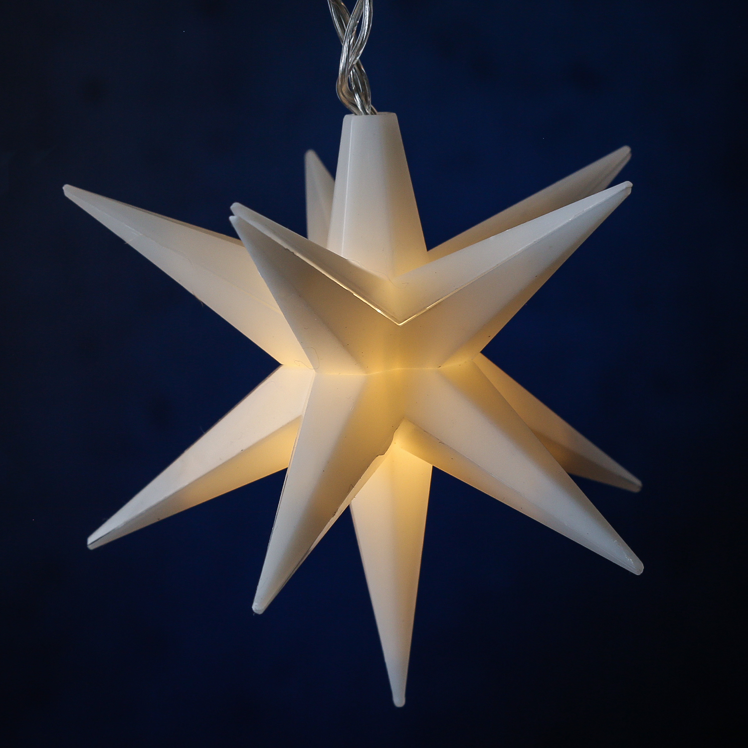 LED Lichterkette 3D Sterne - 10 warmweiße LED - L: 1,45m - Timer - Trafo - für Außen - weiß