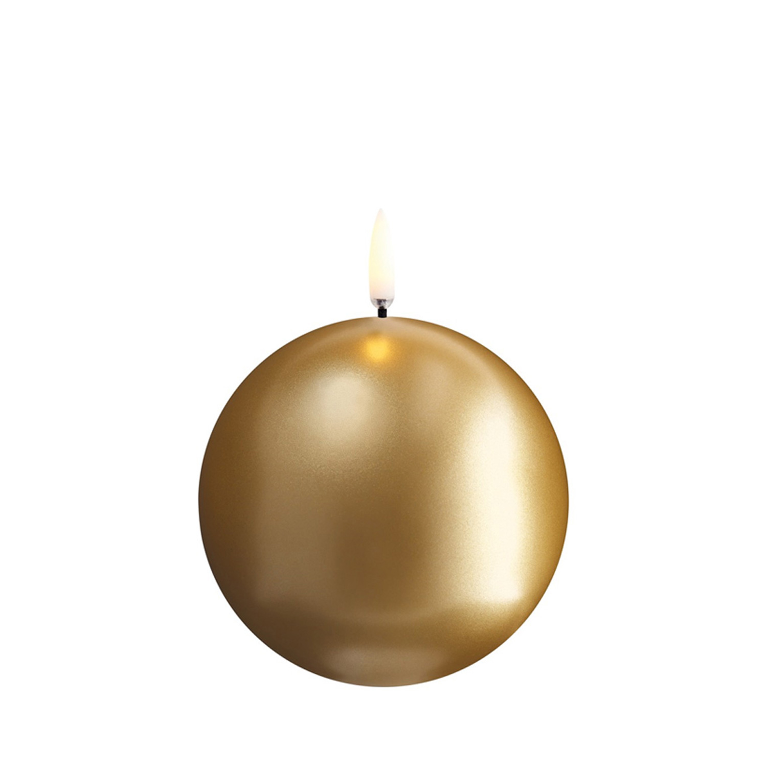 LED Kugelkerze - Echtwachskerze rund - 10m x 10cm - Timer - bis zu 400 Std. - matt gold