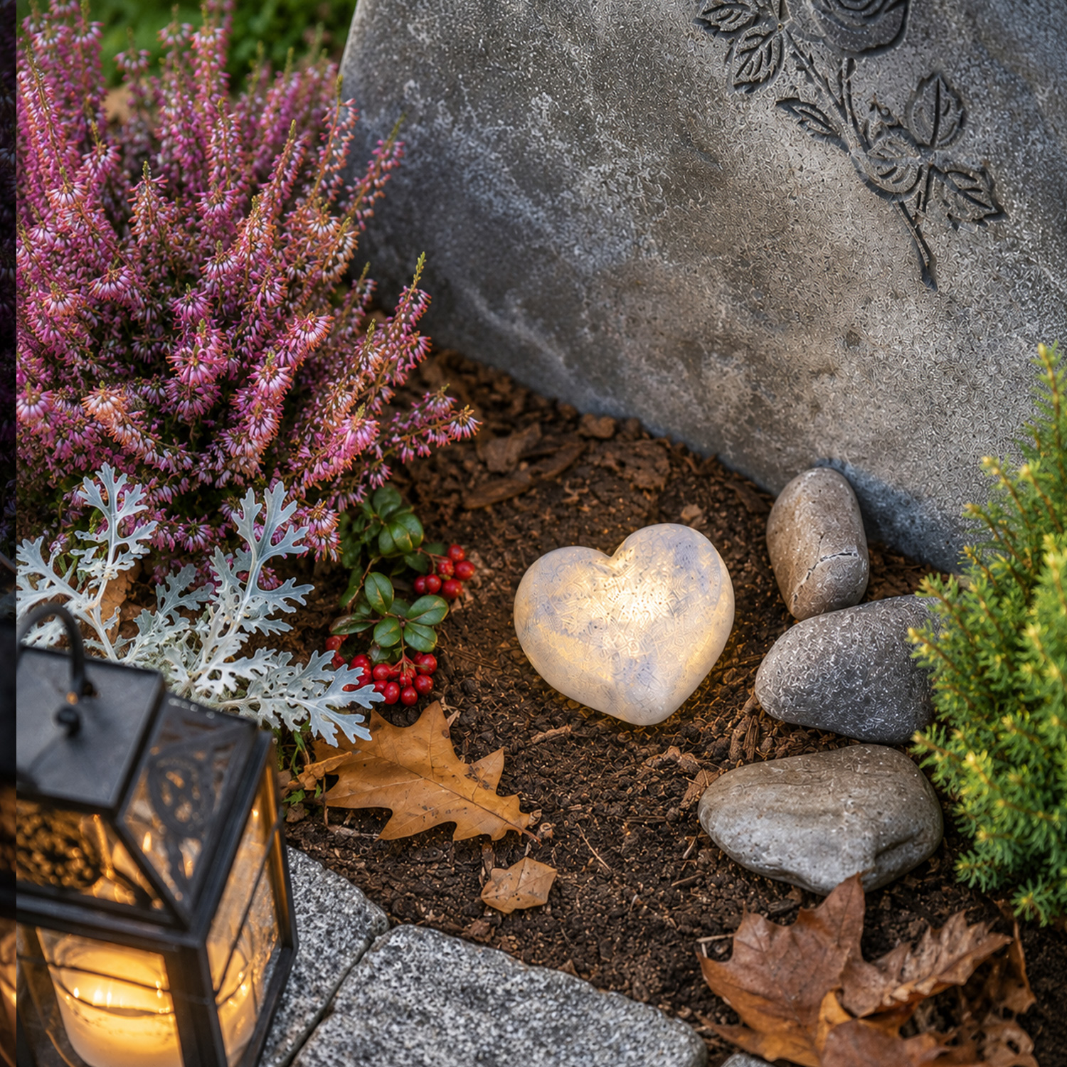 LED Herz - Leuchtherz - Grabherz - Grabschmuck - L: 13cm - Timer  Batterie - für Außen