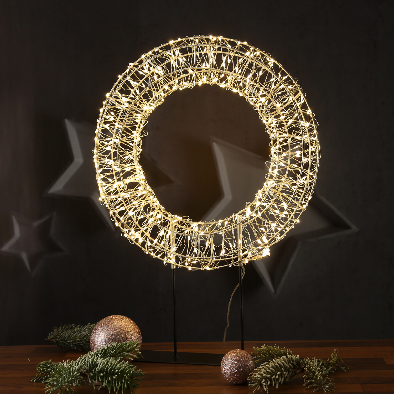 LED Kranz - Leuchtkranz stehend - 500 warmweiße LED - H: 51cm - Timer - für Innen/Außen