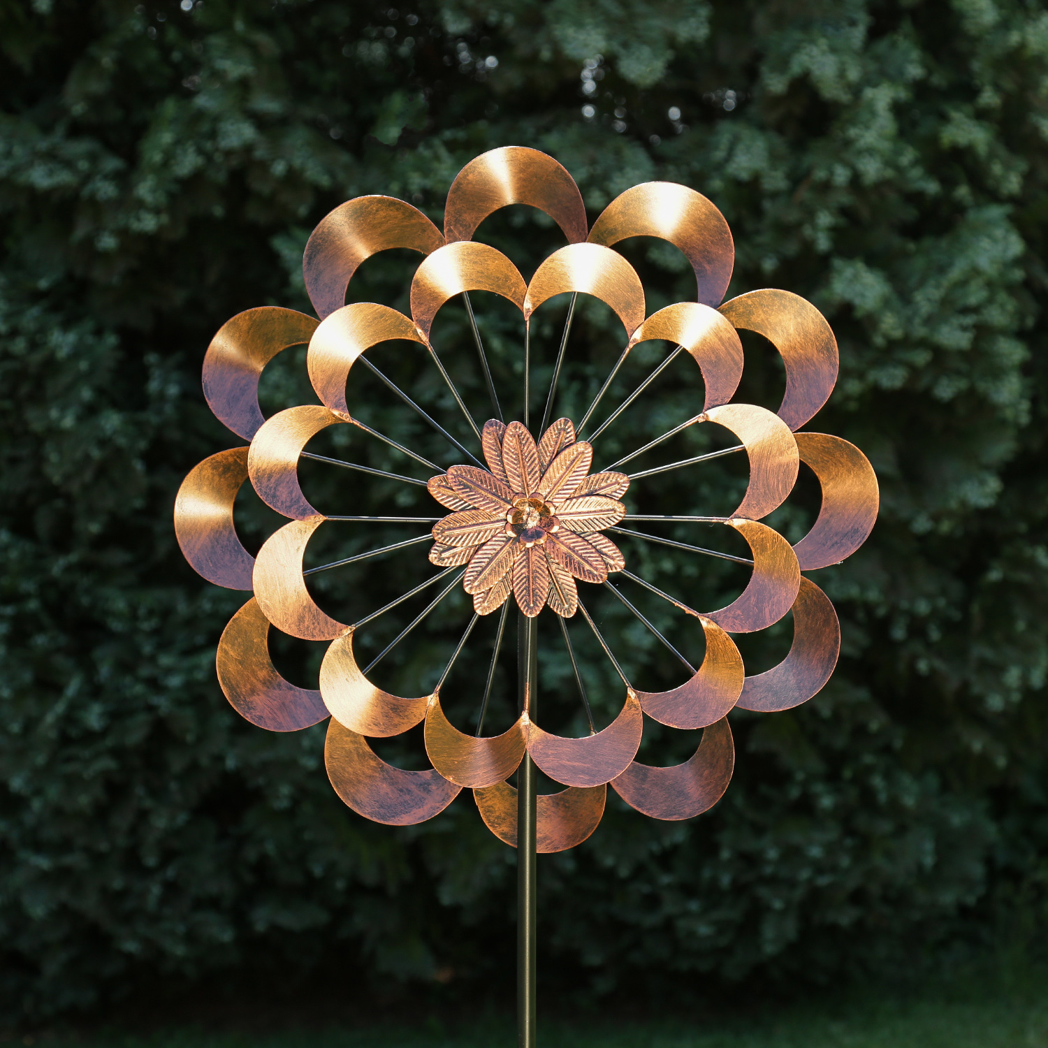 Doppel Windrad ANTIK - Gartendeko - Metall - Erdspieß - H: 1,80m - kupferfarben