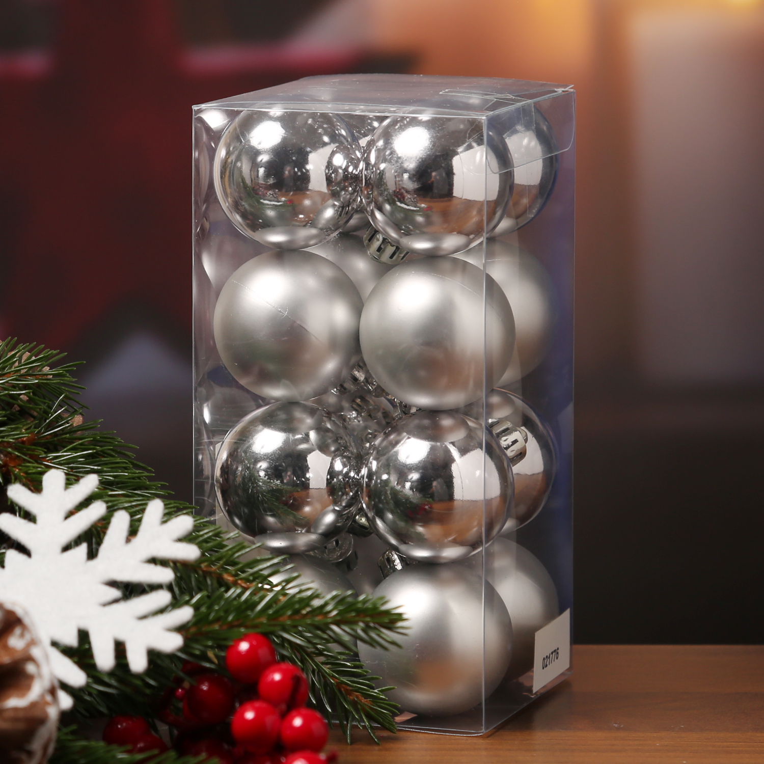 Christbaumkugel - Weihnachtsbaumkugel - bruchfest - D: 4cm - glänzend und matt - silber - 16er Set