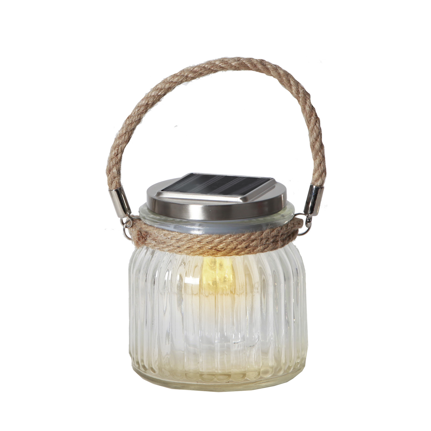 LED Solarglas JAMJAR - Geriffeltes Glas - warmweiße LED - Lichtsensor - H:11,5cm, D: 11cm LED Solarglas JAMJAR - Geriffeltes Glas - warmweiße LED - Lichtsensor - H:11,5cm, D: 11cm