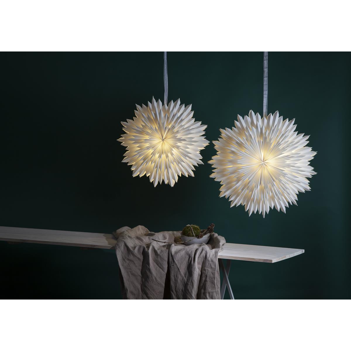 Papierstern - Ice - hängend - D: 50cm - mit Band - zerknittertes Papier - 3 - lagig - weiß