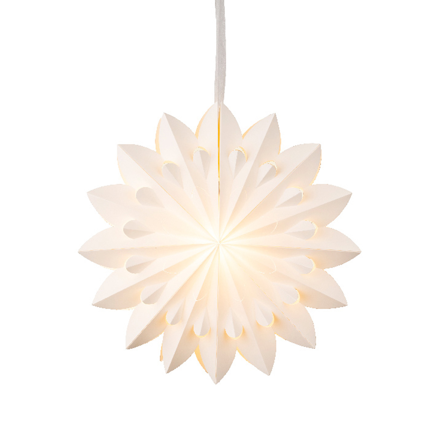 LED Papierstern - Weihnachtsstern - hängend - 6 warmweiße LED - D: 40cm - Batterie - Timer - weiß