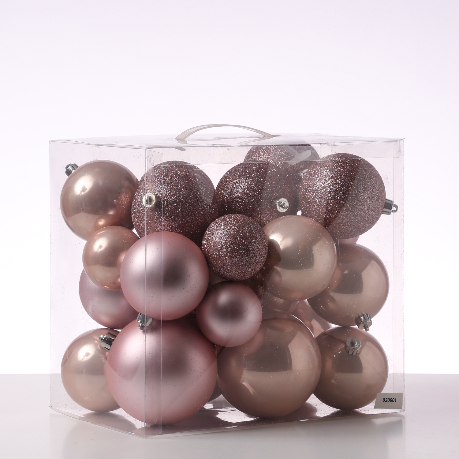 B-Ware Christbaumkugel - Weihnachtsbaumkugel - bruchfest - glänzend matt glitzernd - puderrosa - 26er Set