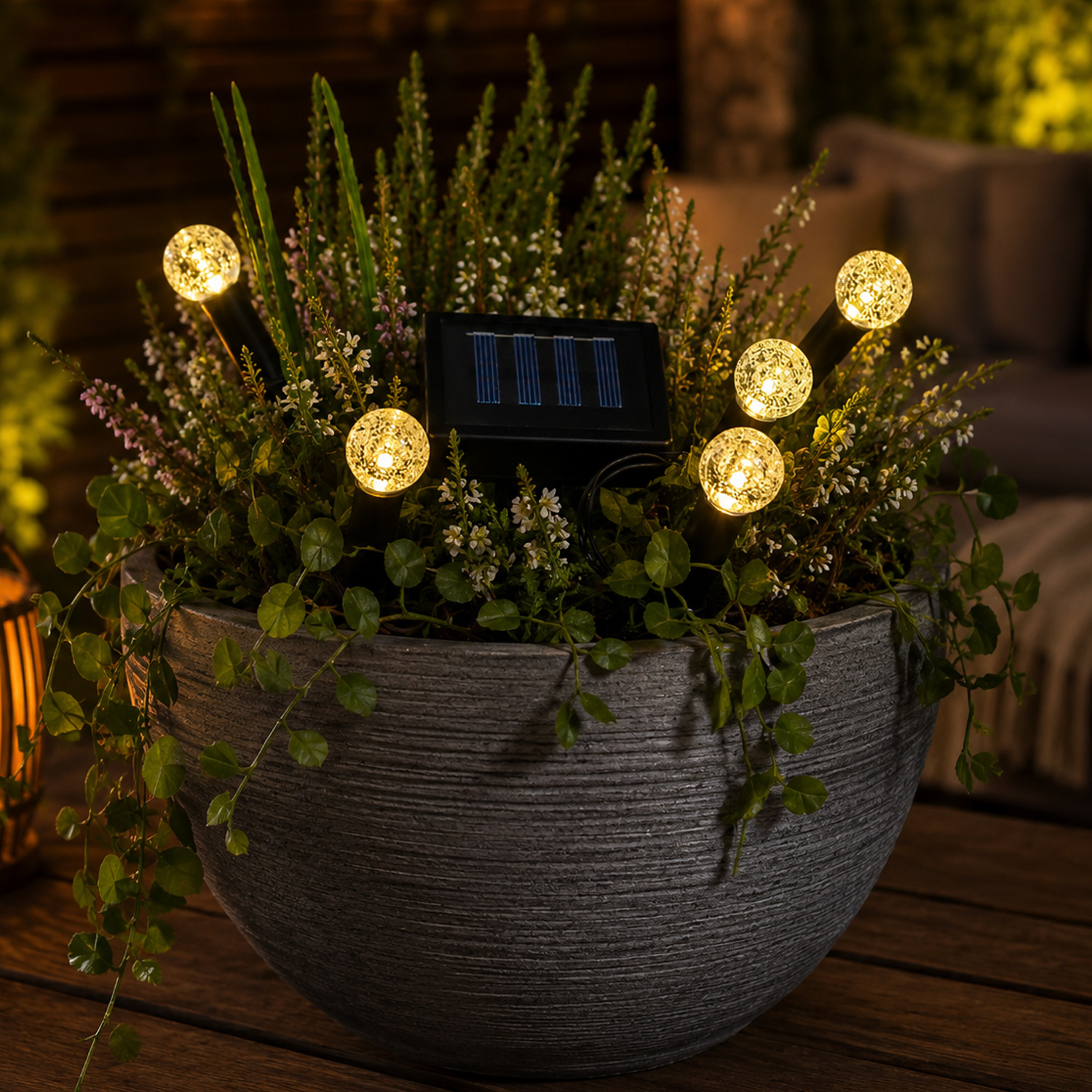 LED Solar Gartenstecker BUBBLES - 5 Erdspieße mit Luftblasen Optik - L: 1,2m - H: 18cm - Lichtsensor