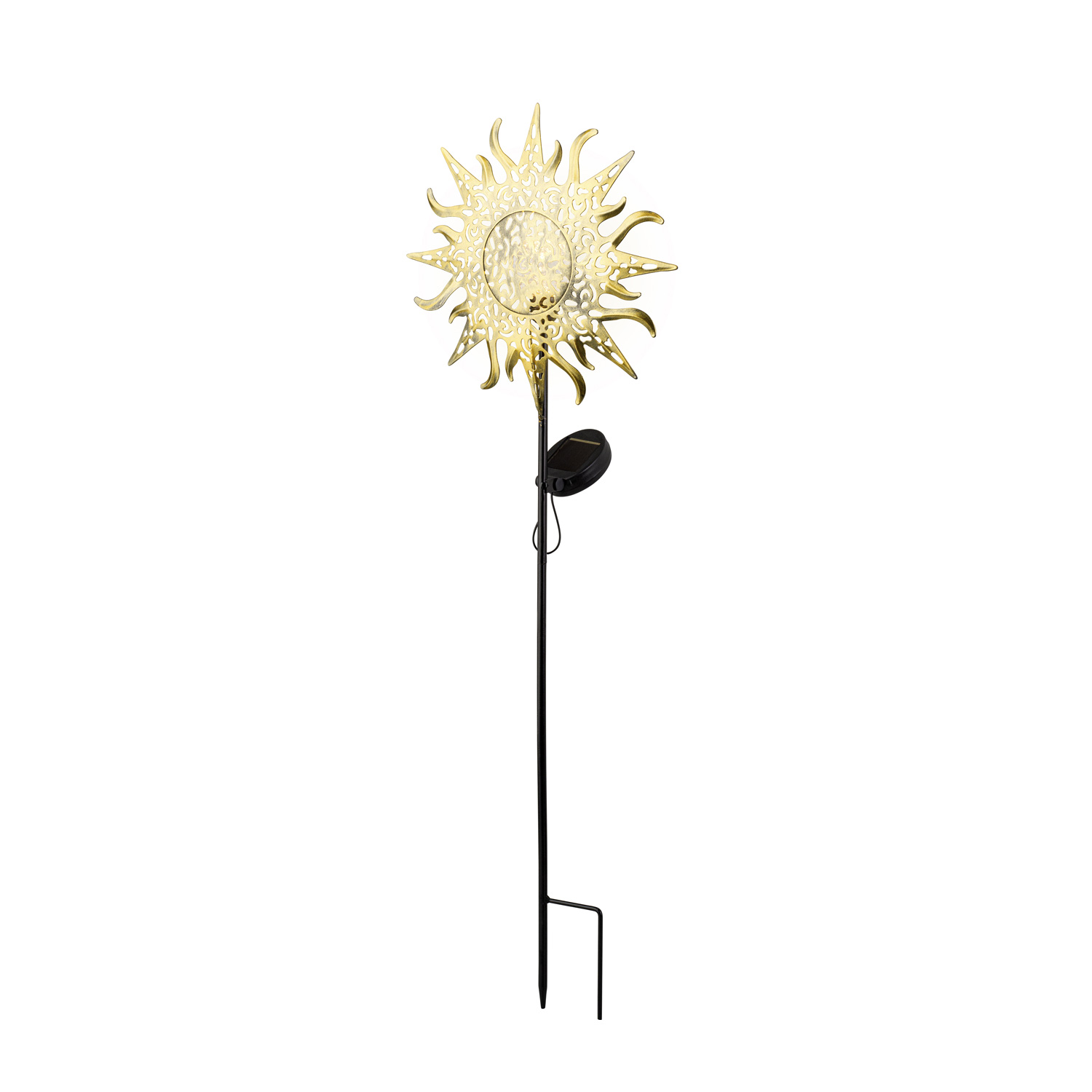 LED Solar Gartenstecker Sonne - warmweiße LED - H: 82cm - Lichtsensor - gold