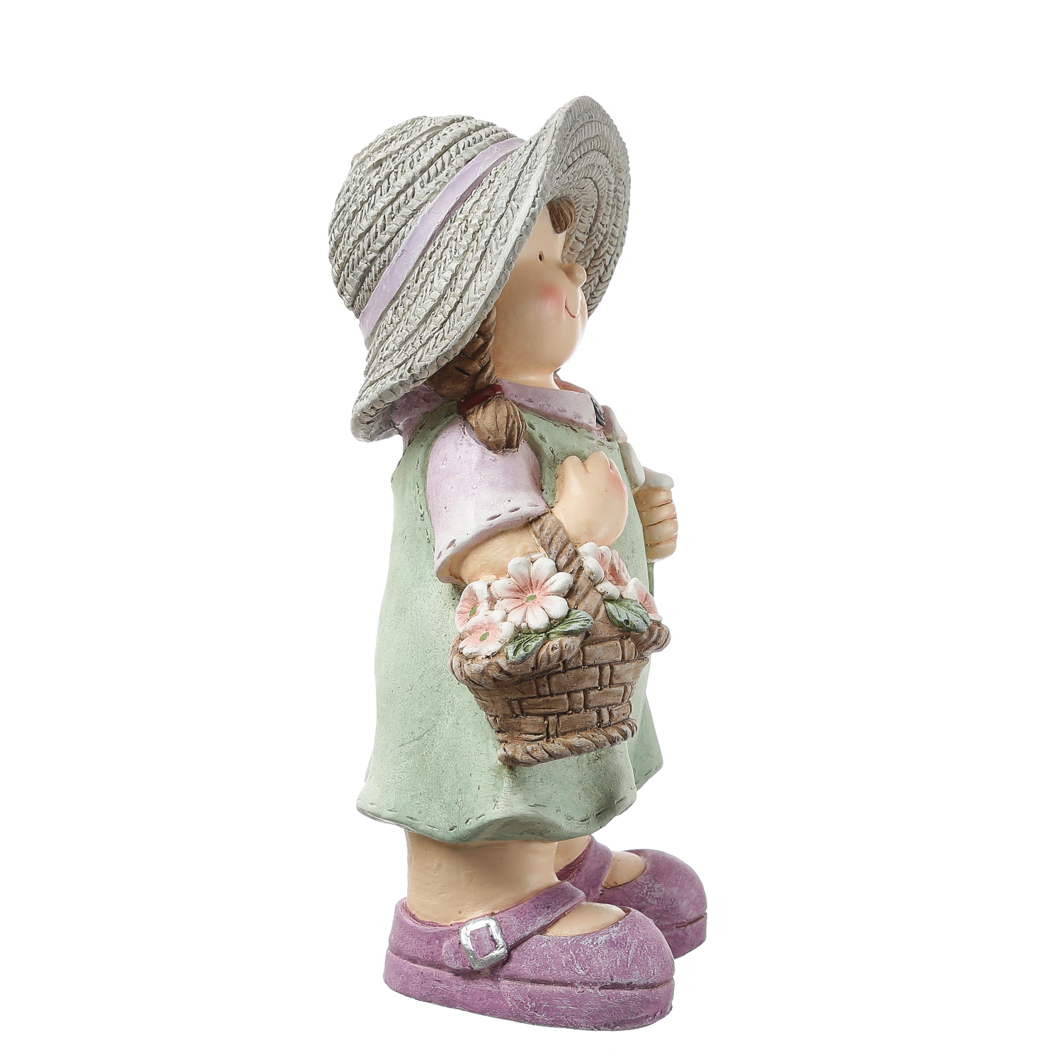 Dekofigur Klara - Mädchen mit Blumenkorb - Gartenfigur - Magnesia  - H: 39cm - bunt