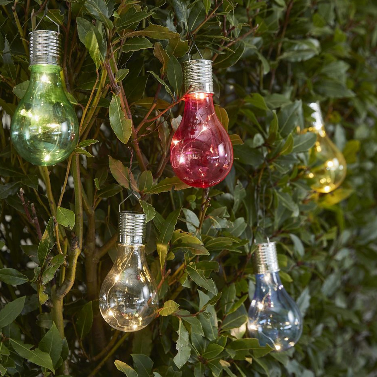 LED Solar Glühbirne GLOW - warmweiße LED Drahtlichterkette - H: 14cm - Lichtsensor - outdoor - blau