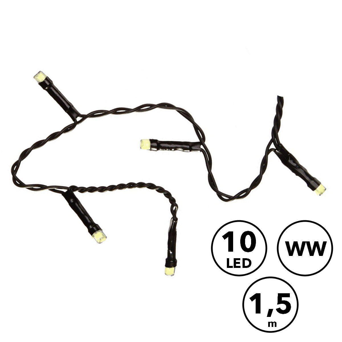 LED Lichterkette - 10 warmweiße LED - Batteriebetrieb - L:1,5m - Innen - schwarzes Kabel - 3er Set