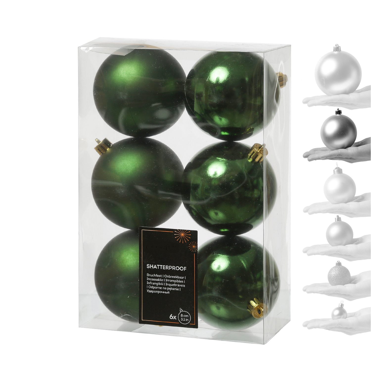 Christbaumkugeln - Weihnachtbaumskugeln - bruchfest - D: 8cm - glänzend/matt  - grün - 6er Set