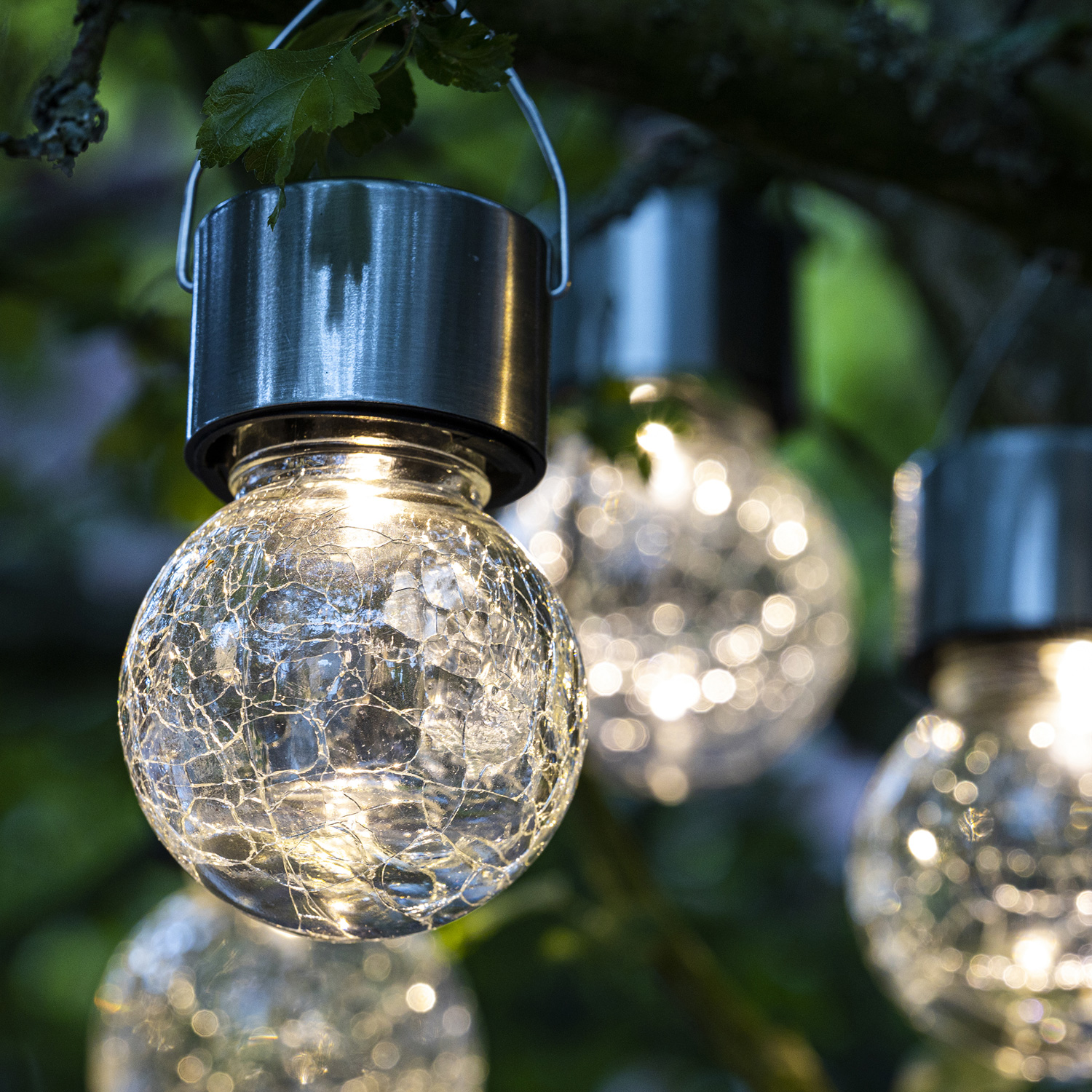 LED Solar Hängelampe CRACKLE - gebrochenes Glas - 1 warmweiße LED - H: 10cm D: 6cm - Edelstahl
