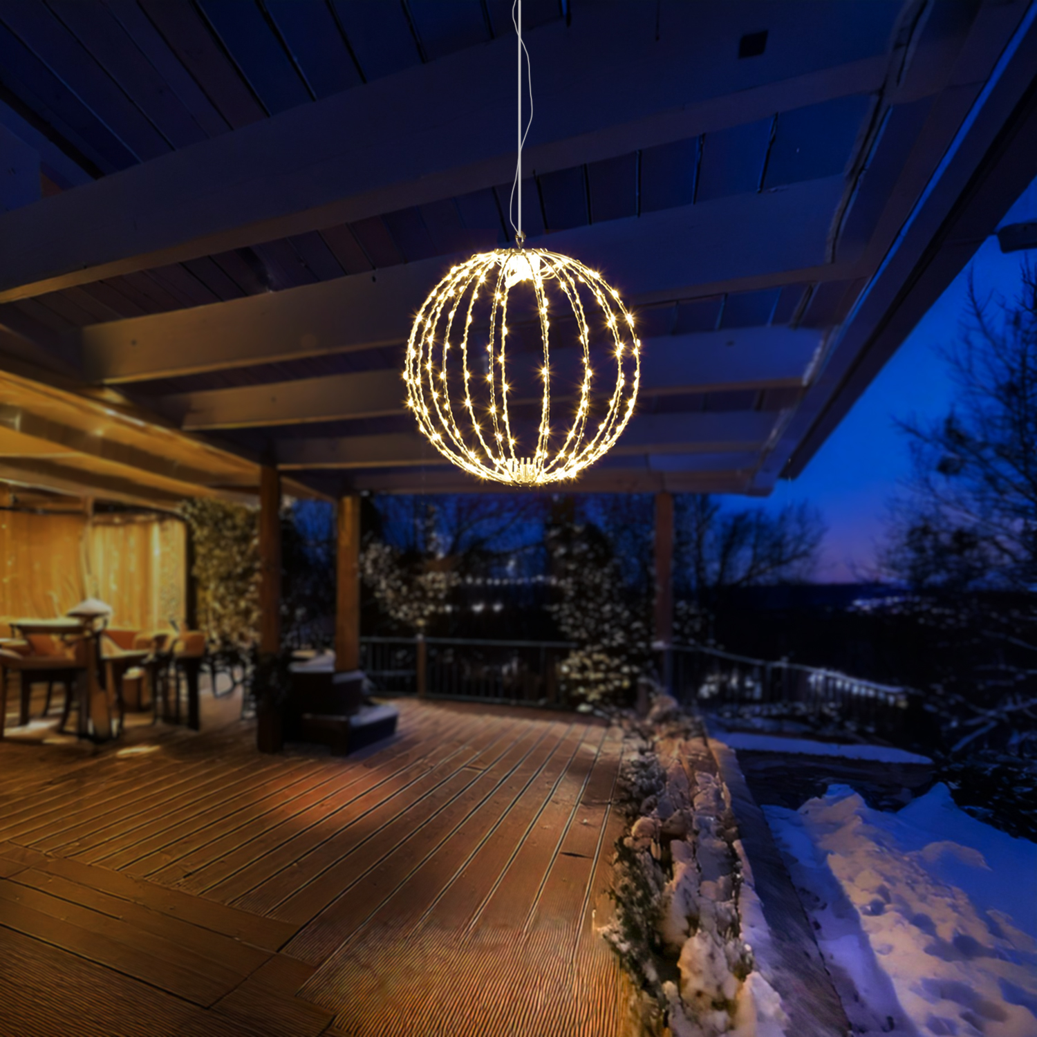 LED Drahtkugel - 3D Leuchtkugel - D: 28cm - 192 warmweiße LED - faltbar - 8 Modi/Timer - Innen/Außen