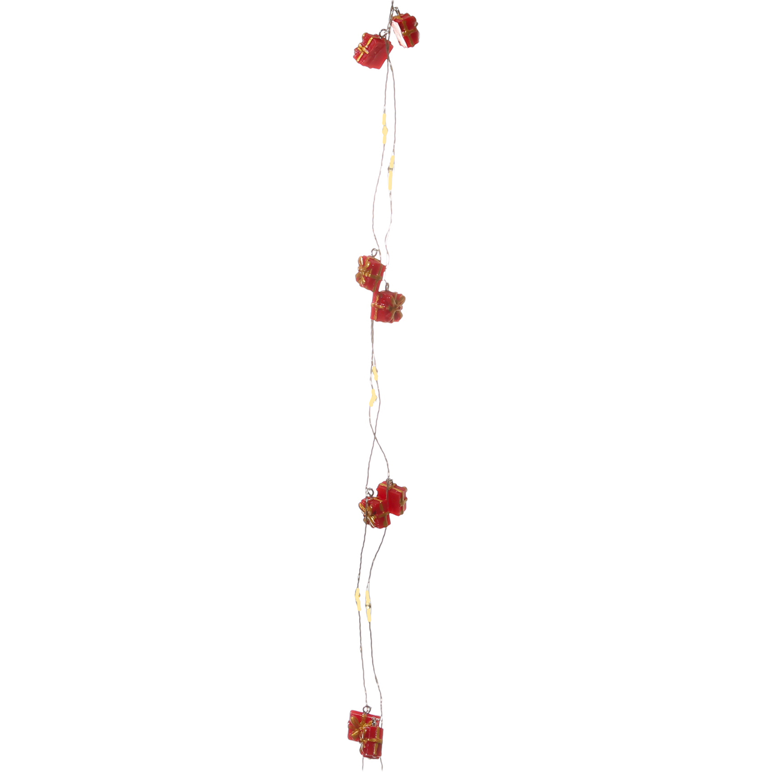 LED Drahtlichterkette GESCHENK - 20 warmweiße LED - L: 1,90m - Timer - Batterie - rot, gold