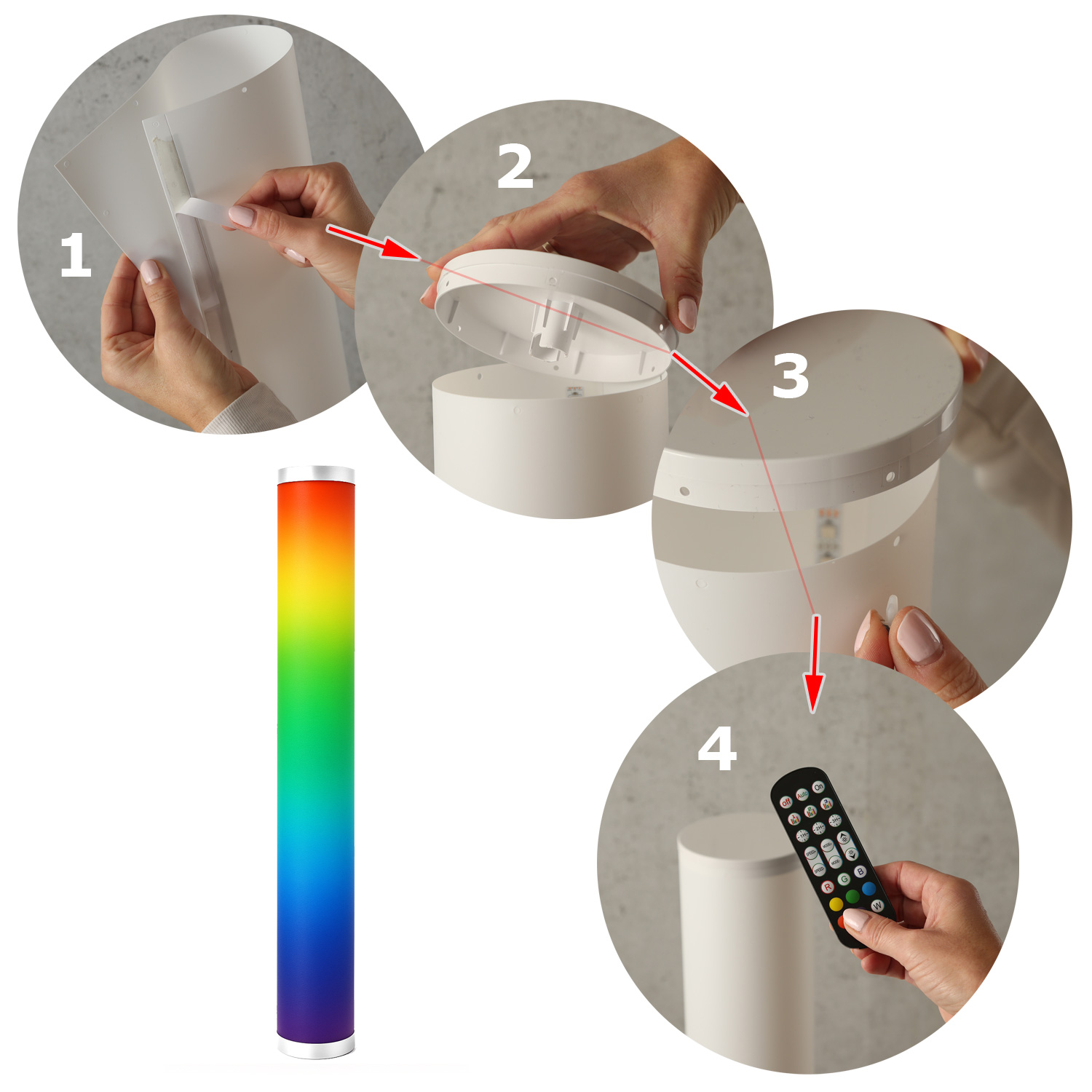 LED COLOR TUBE RAINBOW Lichtsäule - 1m - RGB Farbwechsel - Fernbedienung