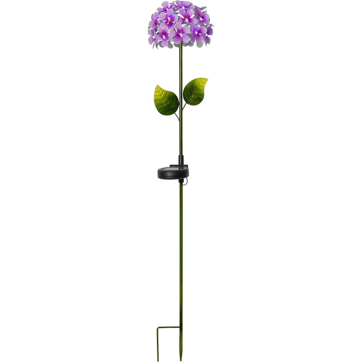 LED Solarstab "Hortensie" - pink - 27 kaltweiße LED - H: 77cm, D: 16cm - Dämmerungssensor