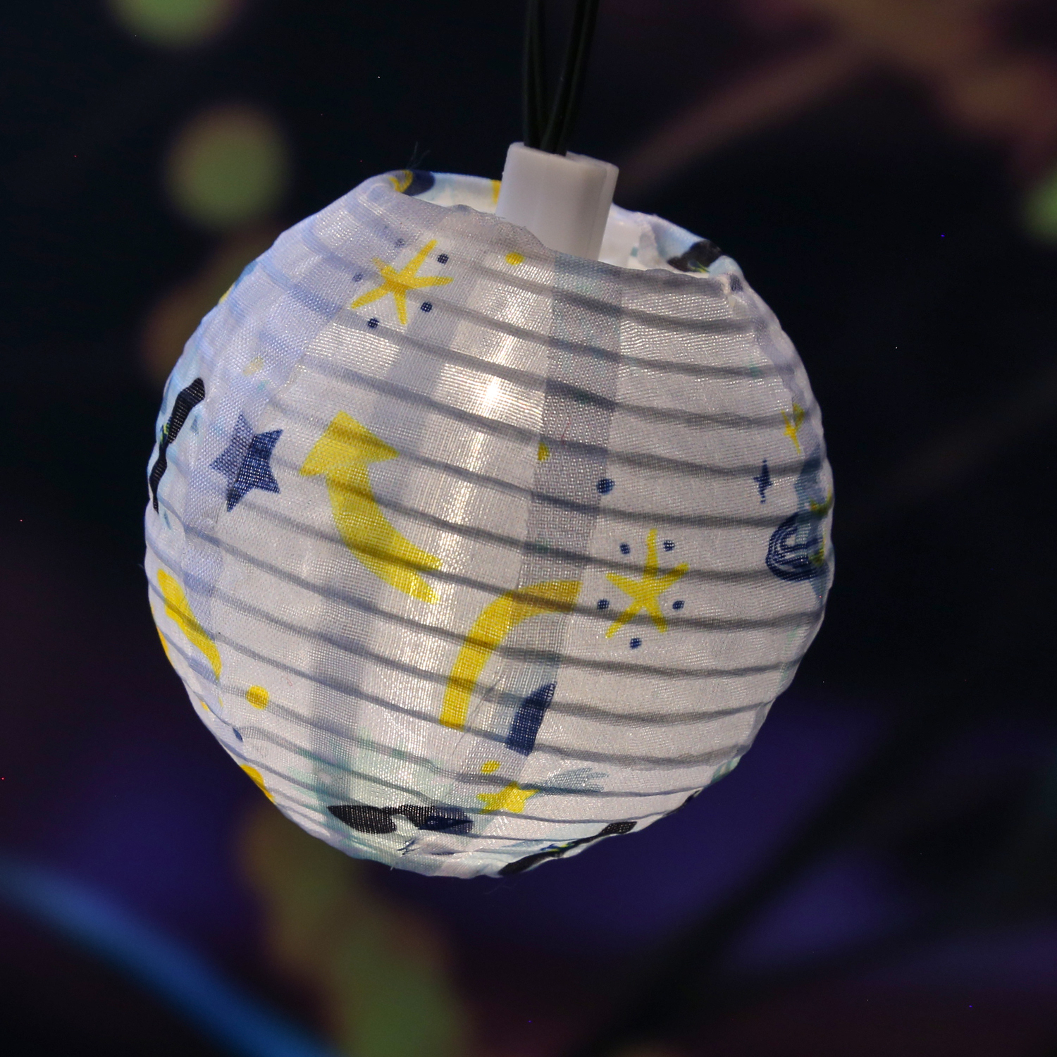 LED Solar Lichterkette LAMPION - Weltall Motiv - 10 LED - L: 4,5m - D: 7,5cm - Sensor - hellblau