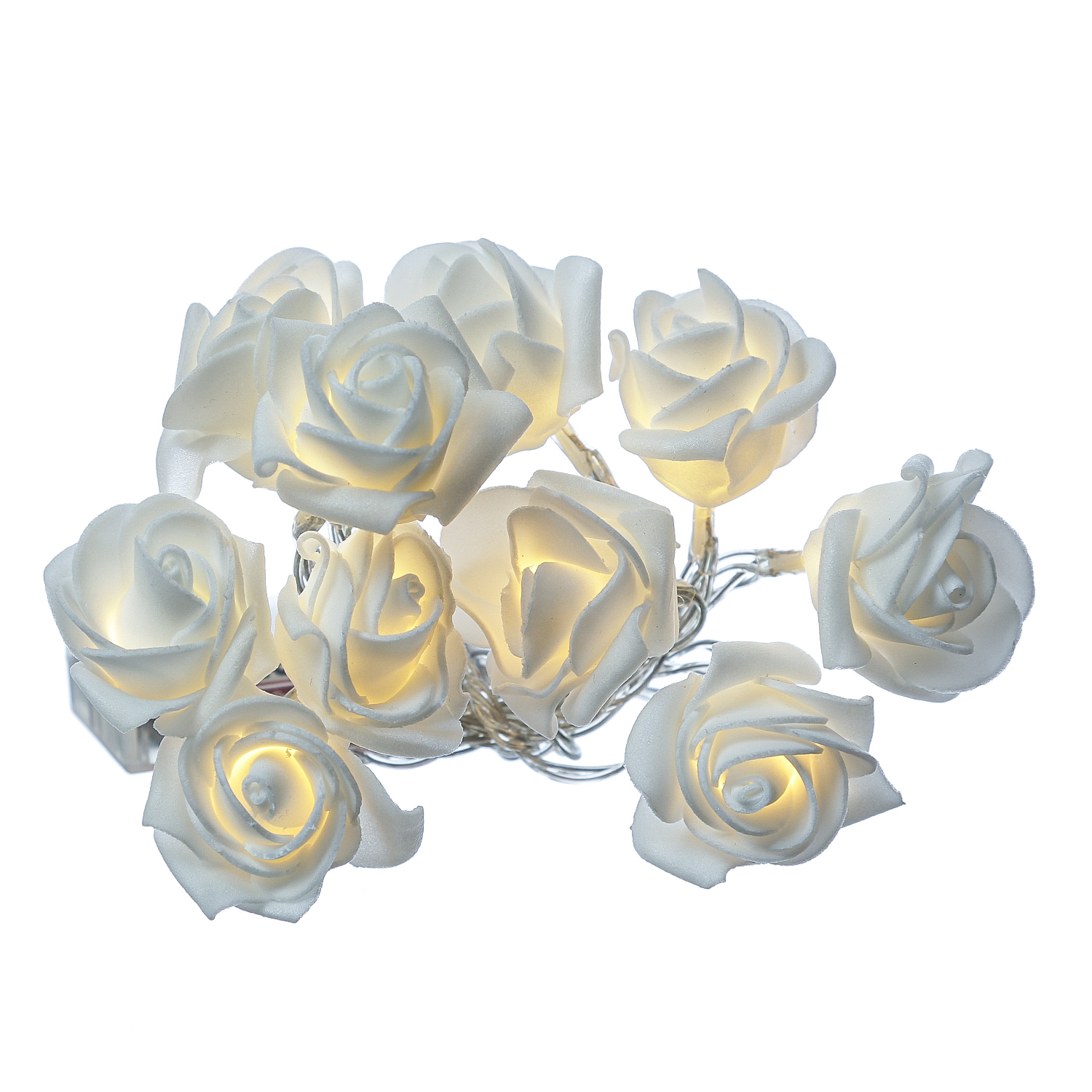 LED Lichterkette Rosen - 10 warmweiße LED - Timer - Batterie - L: 90cm - für Innen - weiß