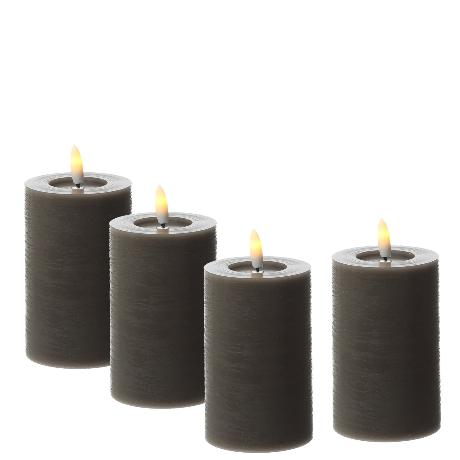 LED Kerzenset LINA - Rustik-Optik - Echtwachs - H: 11cm - D: 7cm - Timer - grau - 4er Set