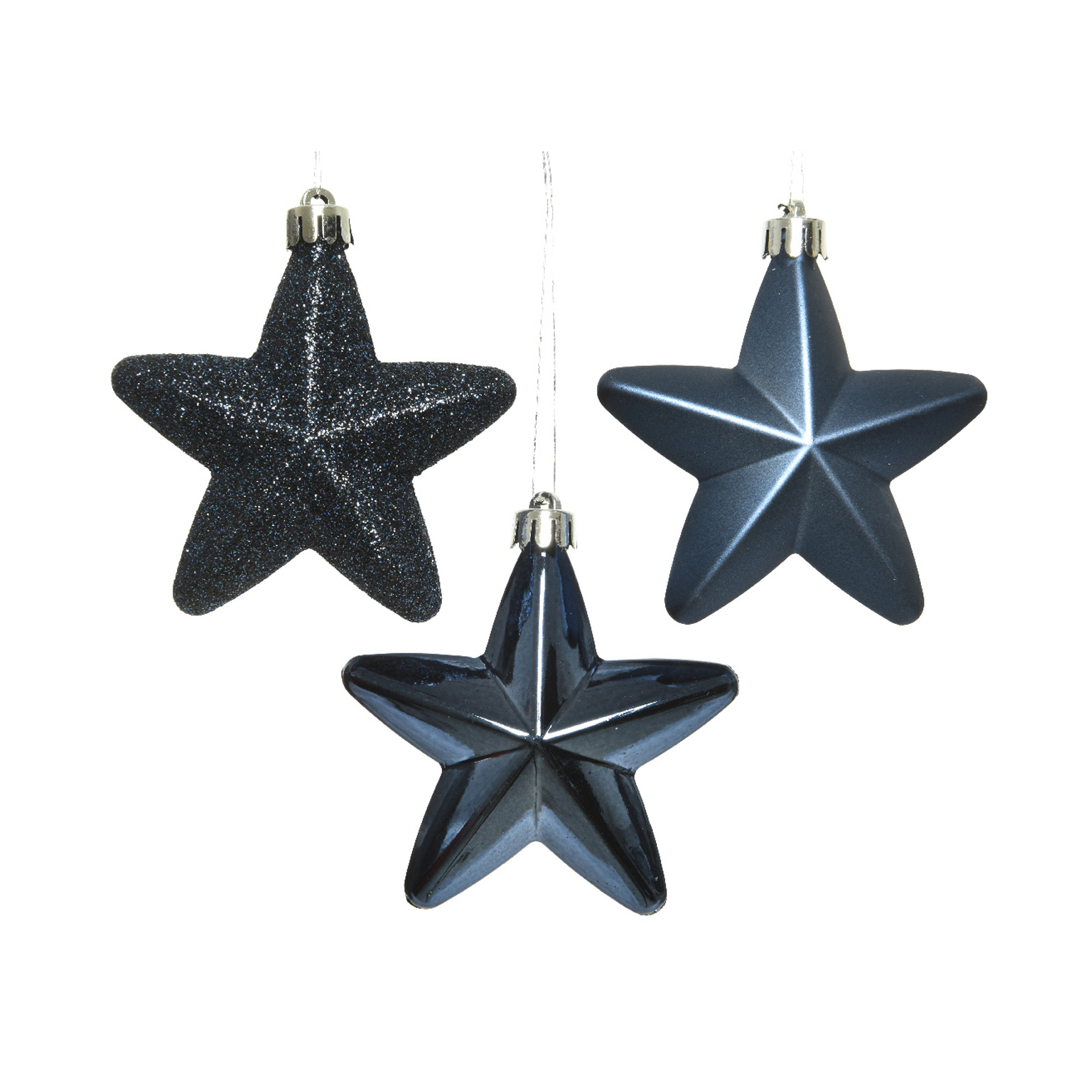 Christbaumschmuck STERN - Weihnachtsschmuck - bruchfest - glänzend matt glitzernd - dunkelblau - 6St
