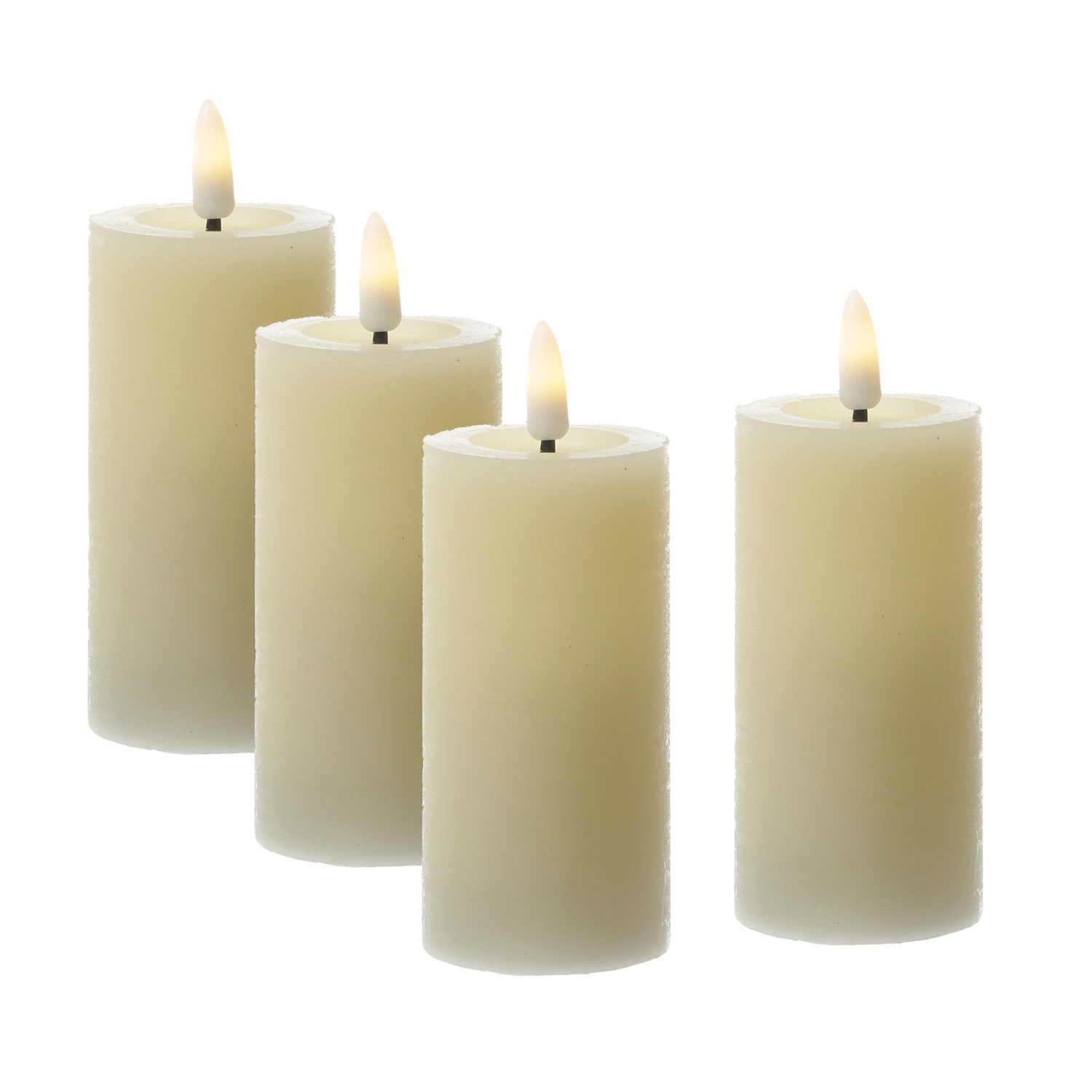 LED Kerzenset LINA - Rustik-Optik - Echtwachs - H: 12,5cm - D: 5cm - Timer - creme - 4er Set