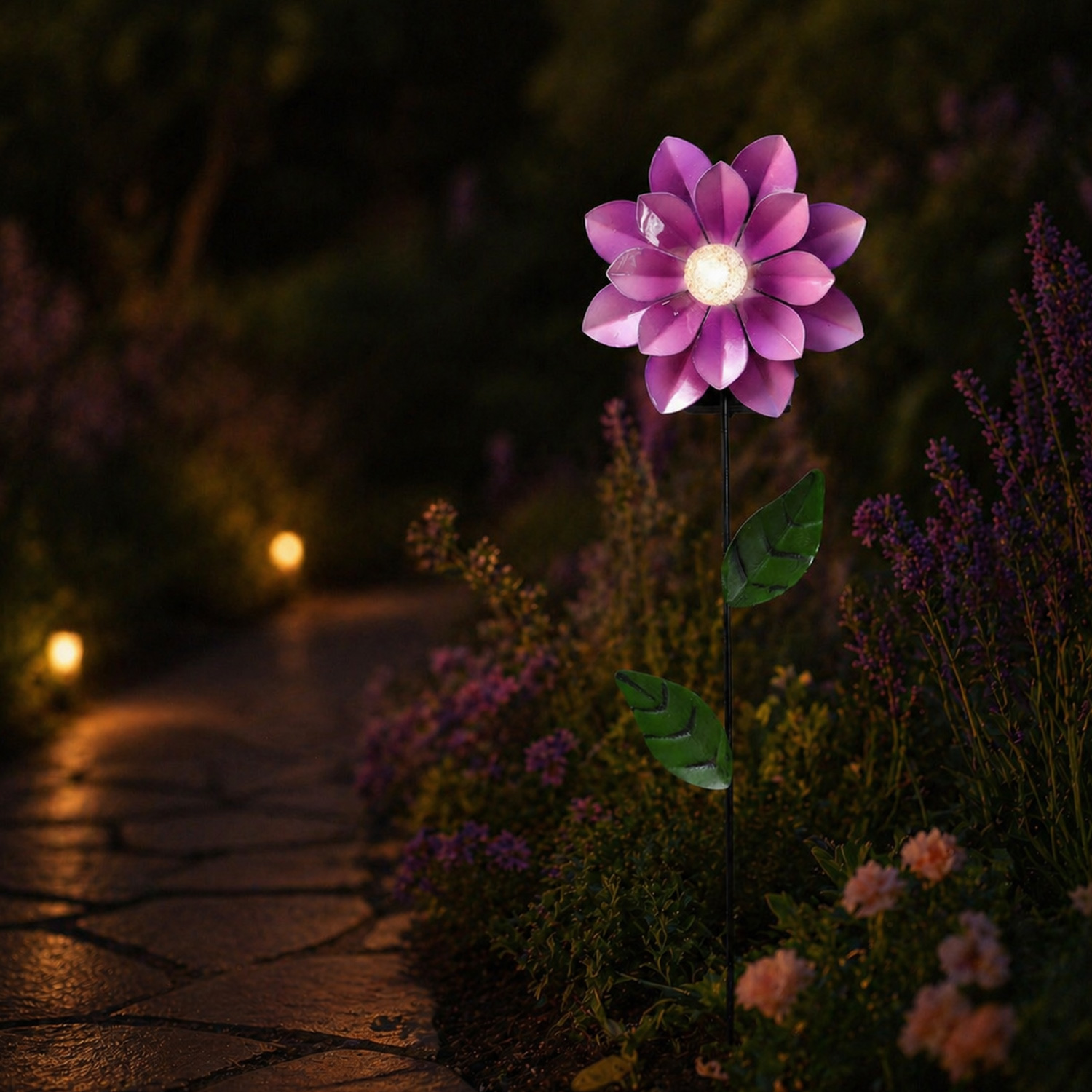 LED Solar Gartenstecker Blume - warmweiße LED - H: 49,5cm - Lichtsensor - pink